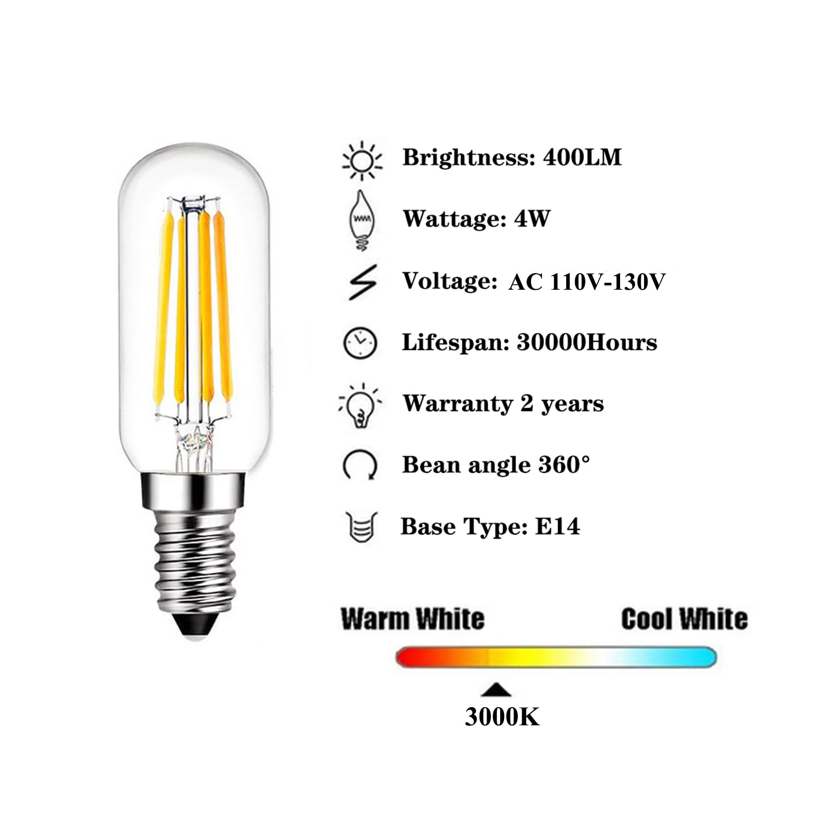 E14 Led Bulb Dimmable European Base E14 Led 40W 400Lm E14 Led Dimmable Candelabra Soft White 3000K, Vintage 4W E14 Led Edison Li