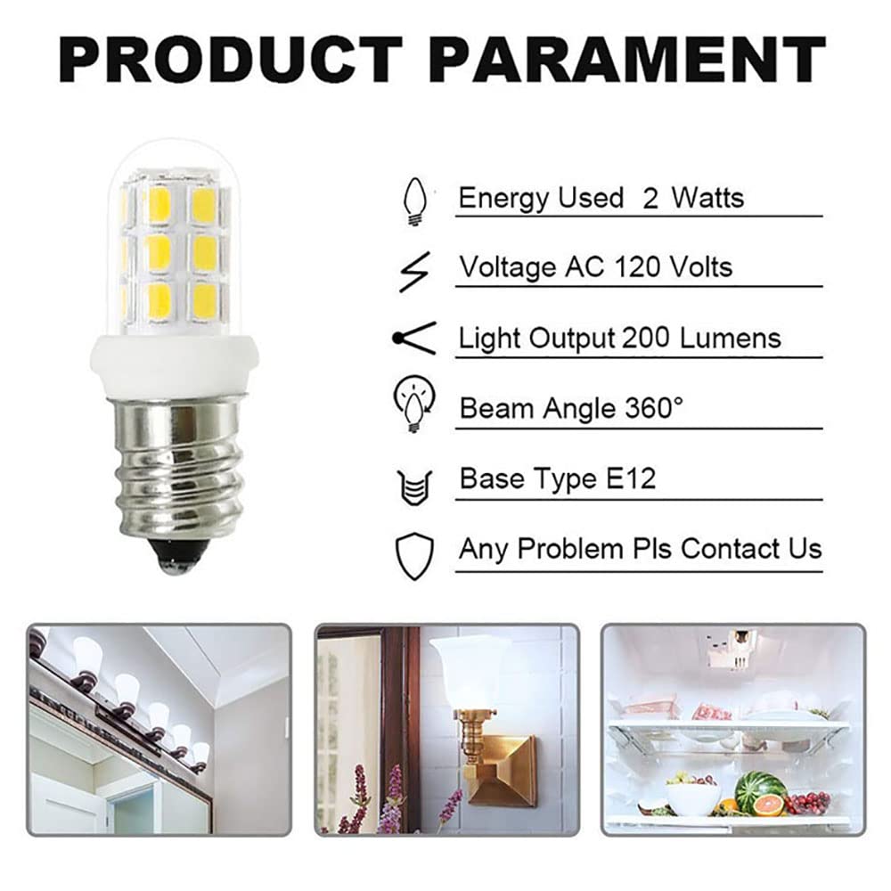 Xrzt Salt Lamp Bulbs 15W C7 E12 Led Bulbs Night Light Bulbs Candelabra Light Bulb Replacement, White 6000K Non-Dimmable 5-Pack