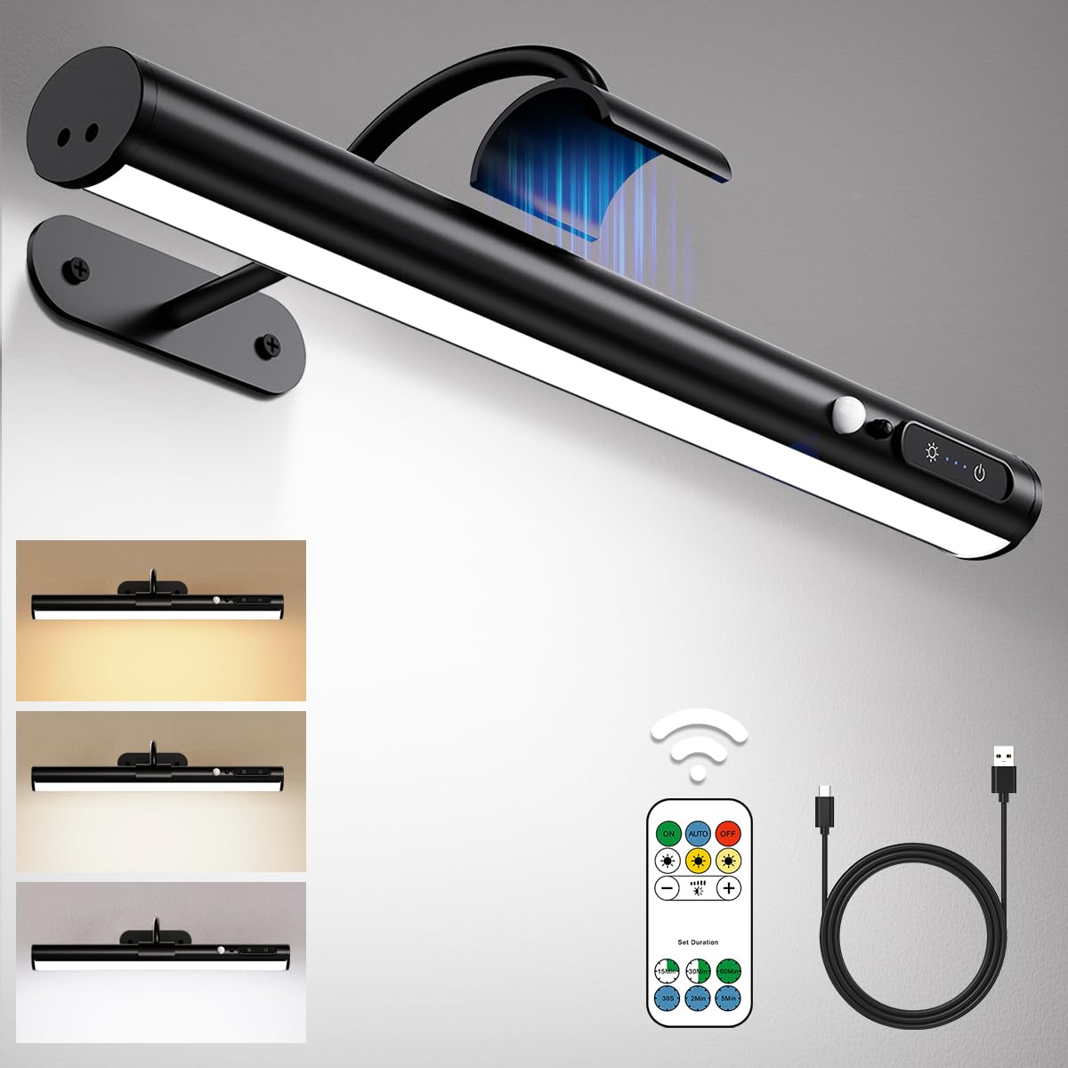 Hapfish Motion Sensor Wall Sconce, Wireless Rechargeable Picture Light, Black, Model Hapfish-MS-WS-Black