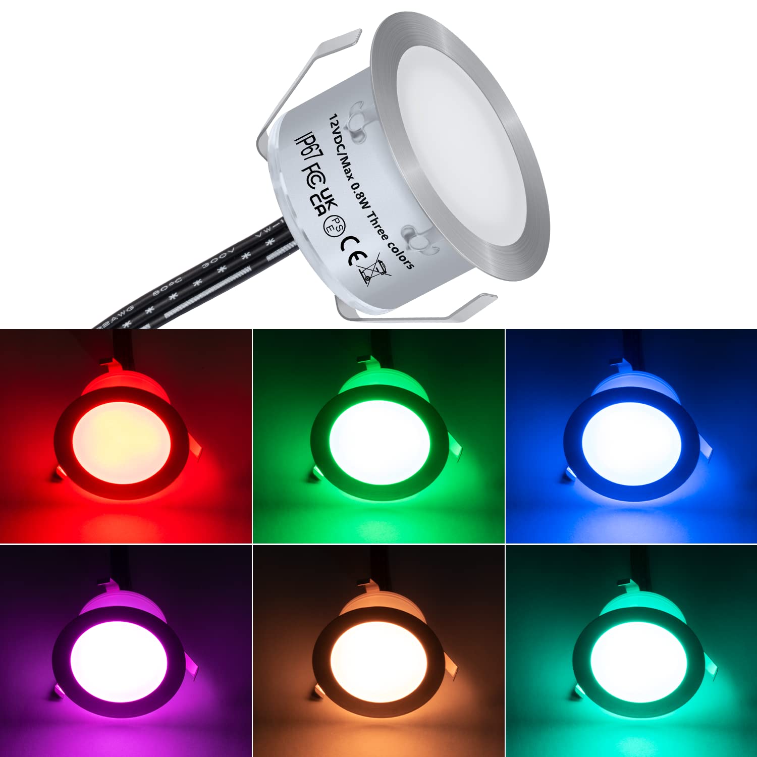 HIBOITEC 1Pcs Low Voltage Recessed RGB Deck Lamp f42mm, Colorful LED Deck Lights Kit IP67 Waterproof, 12V Low Voltage In-Ground 