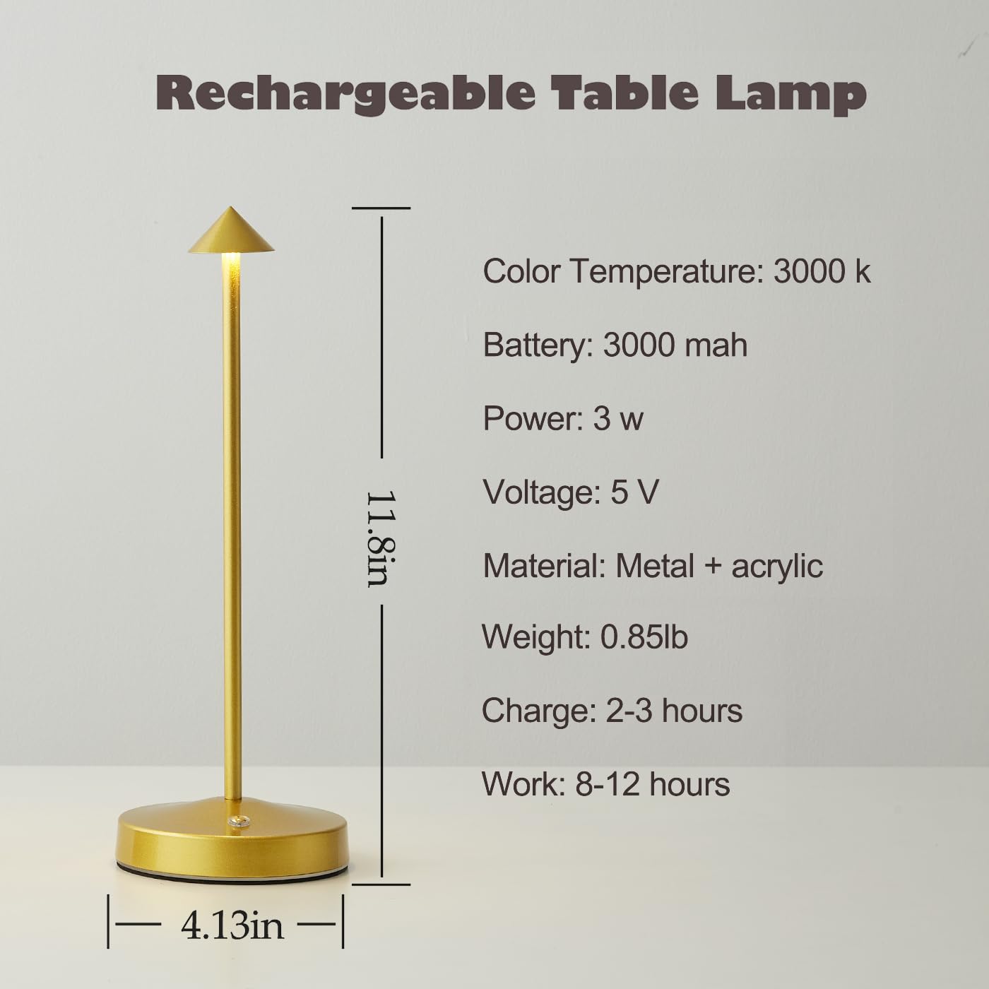 Rechargeable Cordless Table Lamp,Wireless Small Table Lamp,Portable Led Touch 2 Levels Brightness Dimmable Bar Lamp,Battery Powered Desk Lamp For Bars,Restaurant,Living Room(Gold)