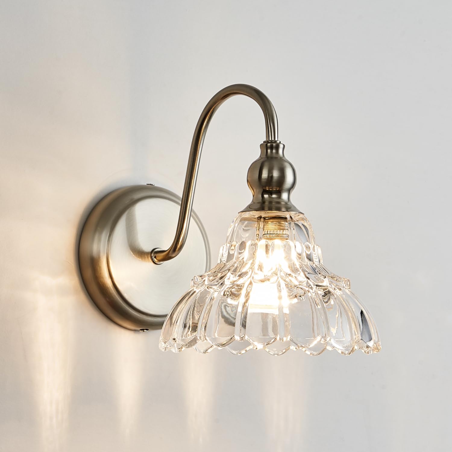 TLOLGT Wall Sconce - Modern Brushed Nickel Bathroom Light Fixture, 1-Light, Glass, Model SN66-1