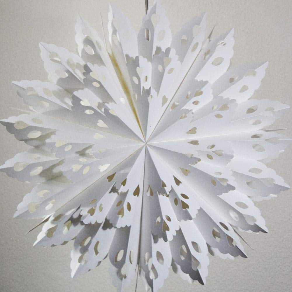 Quasimoon 24 Inch Hanging Snowflake Paper Star Lantern, White Wreath Decoration - Ideal for Holidays and Weddings