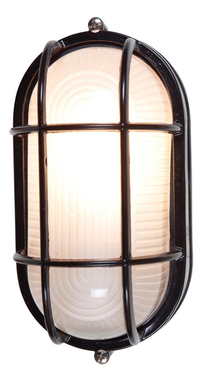 Access Lighting Nauticus Wet Location Bulkhead Light, 4.25inH, Black Finish, Frosted Glass Shade, Model 20290-BL/FST