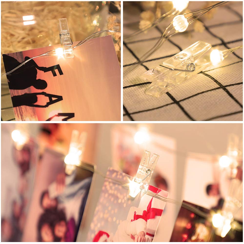 20 Led Photo Clip String Lights, 6.56Ft 10 Color Changing Battery Operated & Usb Fairy Lights With Remote Timer For Hanging Photo Banner, Cards, Memos, Picture Holder, Indoor Ambiance Wall Decor
