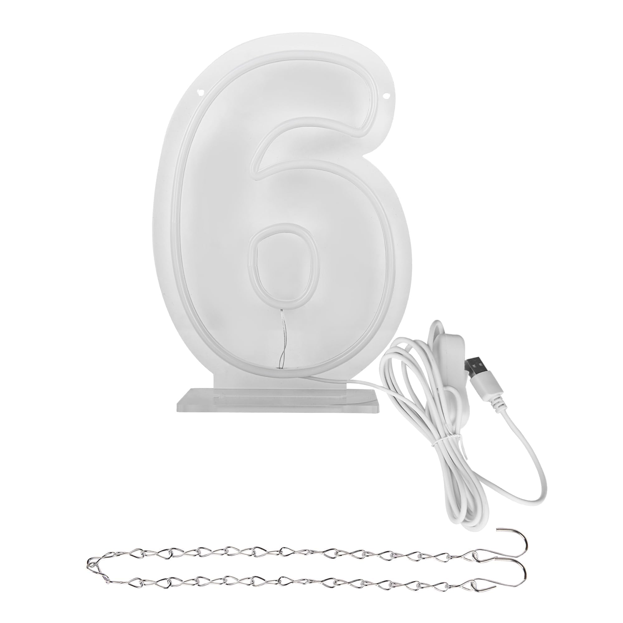 attneon Number 6 Neon Sign, LED Light Up 6 Numbers, Size 11.8x8.3 inches, Silicone Material, Model JTLD108