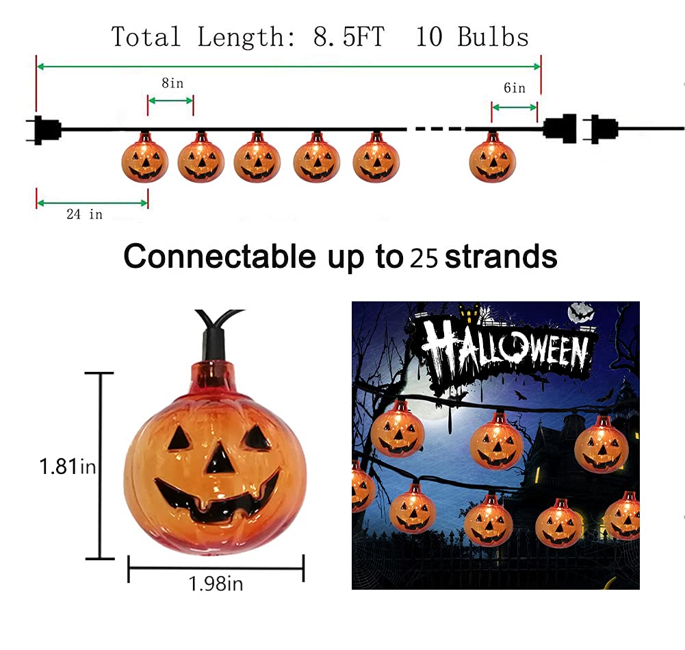 Pallerina 8.5Ft Pumpkin String Lights With 14 Lights Bulbs, Halloween String Lights For Outdoor Pumpkin Decorations, Halloween Pumpkin Light For Haunted House, Carnival, Masquerade Decor
