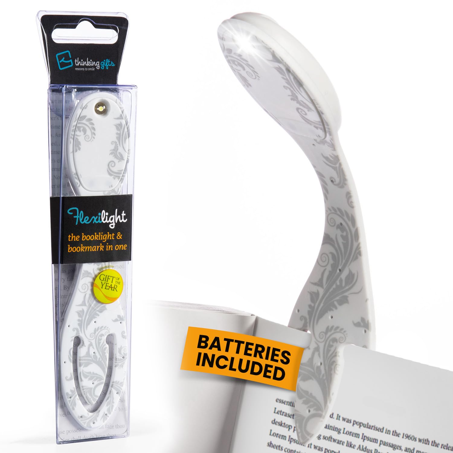 Gifts for Readers & Writers LED Clip On Reading Light | Battery Operated Bookmark Lamp | Model 2 | White Flowers