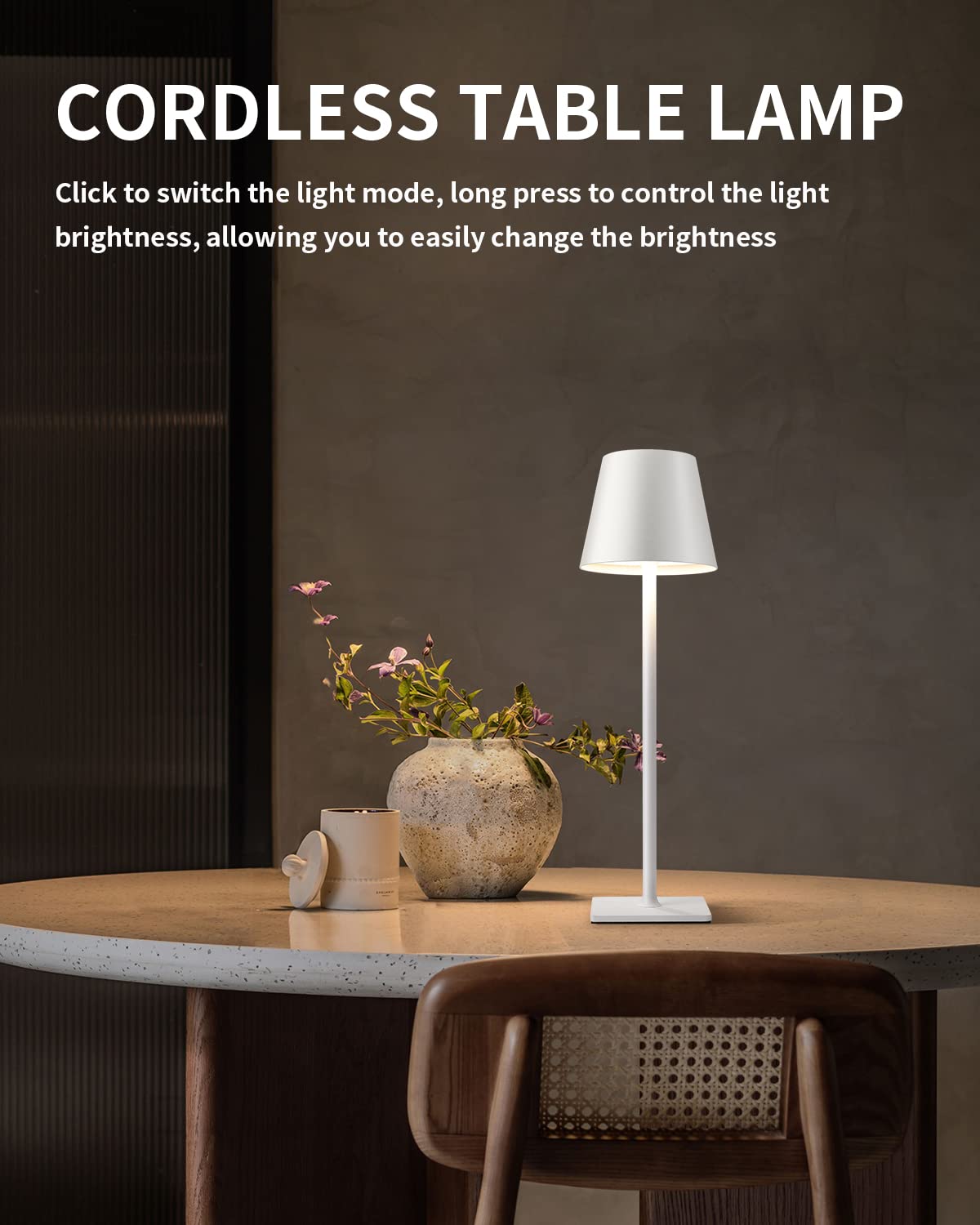 Kdg Cordless Table Lamp - Portable Led, 5000Mah Battery, 3 Color Dimming, White, 14.