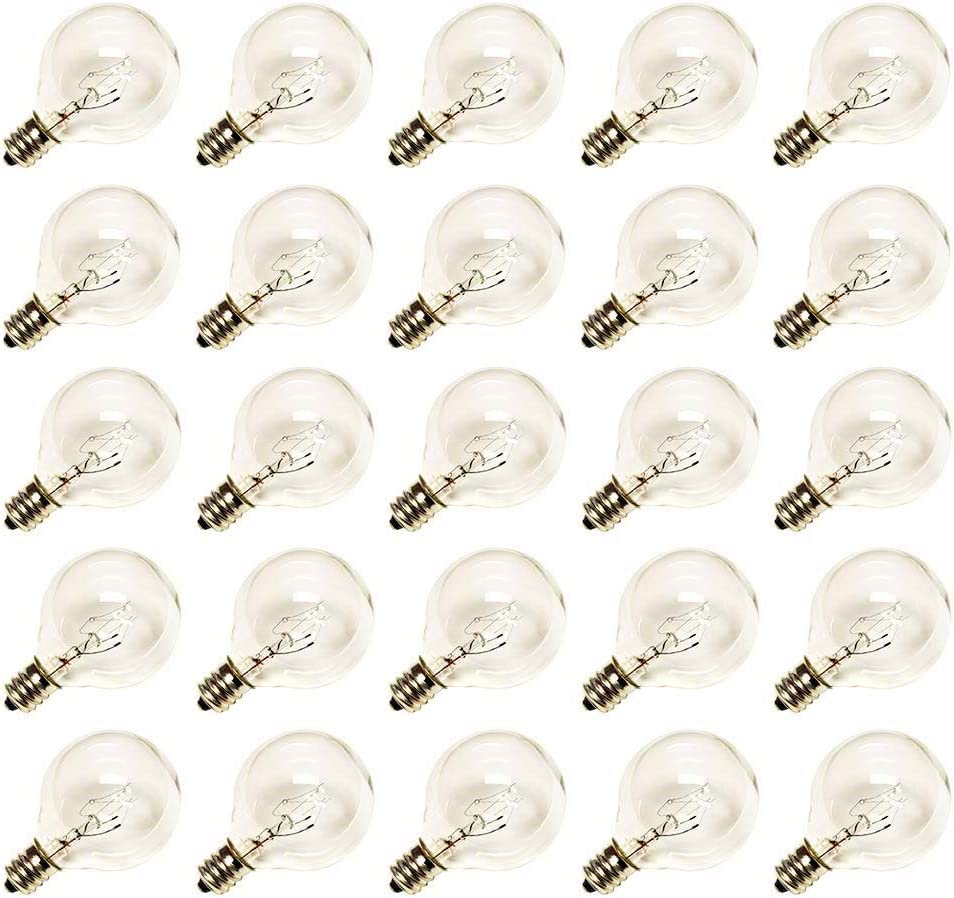 Abeja G40 Replacement Light Bulbs Fits E12 C7 Candelabra Screw Base Sockets, 1.5 Inch 5 Watt Clear Glass Globe Incandescent Bulb