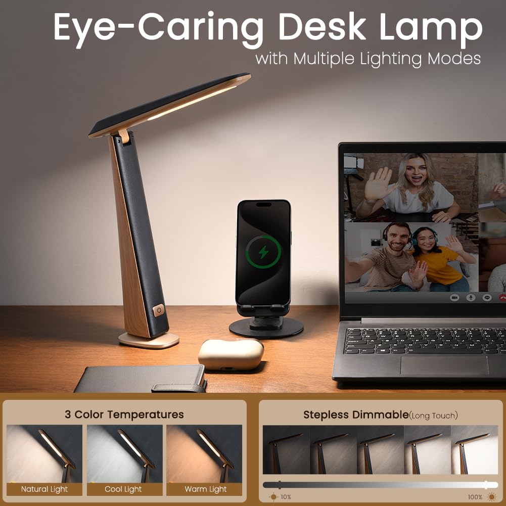 Wilit Foldable Portable Desk Lamp,Battery Operated Rechargeable Lamps Cordless,Eye-Caring Led Table Lamp With 3 Color Temperatur