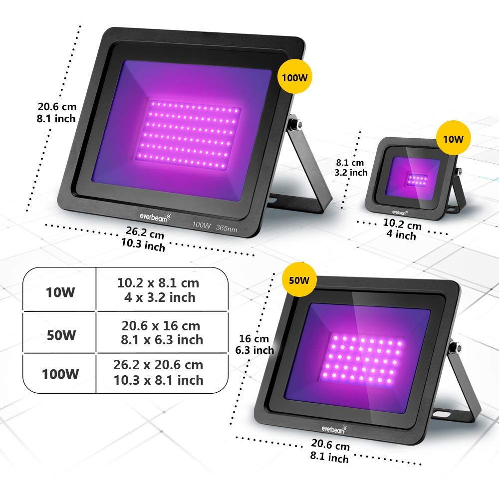 Everbeam 395Nm 50W Uv Led Black Light - Waterproof Ultraviolet Flood Light For Parties & Decor