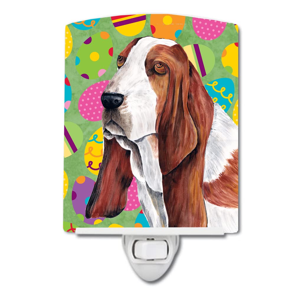 Caroline'S Treasures Sc9452Cnl Basset Hound Easter Eggtravaganza Ceramic Night Light Compact, Ul-Certified, Ideal For Bedroom, Bathroom, Nursery, Hallway, Kitchen, 6X4X3, Multicolor
