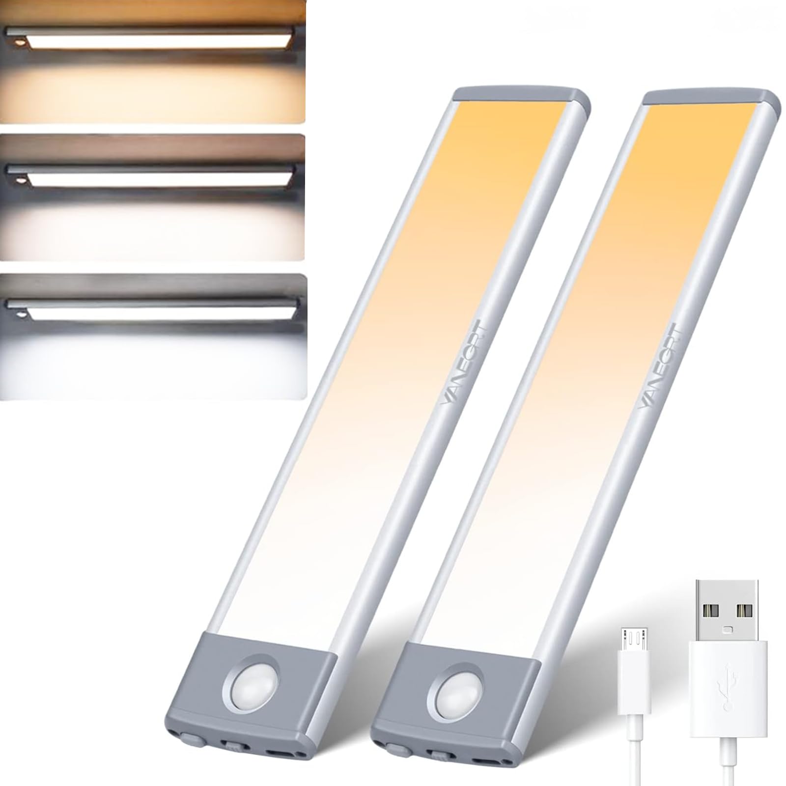 YANEGRT Under Cabinet Light - 35 LED Motion Sensor, Dimmable, Rechargeable, 2 Pack, Warm/Natural/Bright White, Model YZ-352