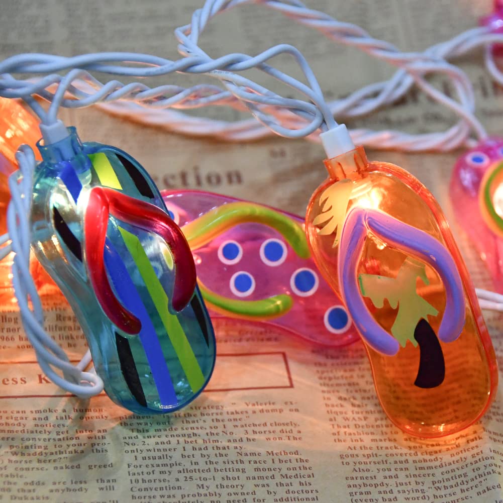 Multicolor Beach Flip Flop String Lights, 8.5Ft Beach Themed Outdoor Party Lights With 10 Multicolor Slipper Lights, Summer Ocean Decorations String Lights For Bedroom Camping Decks Party Lighting