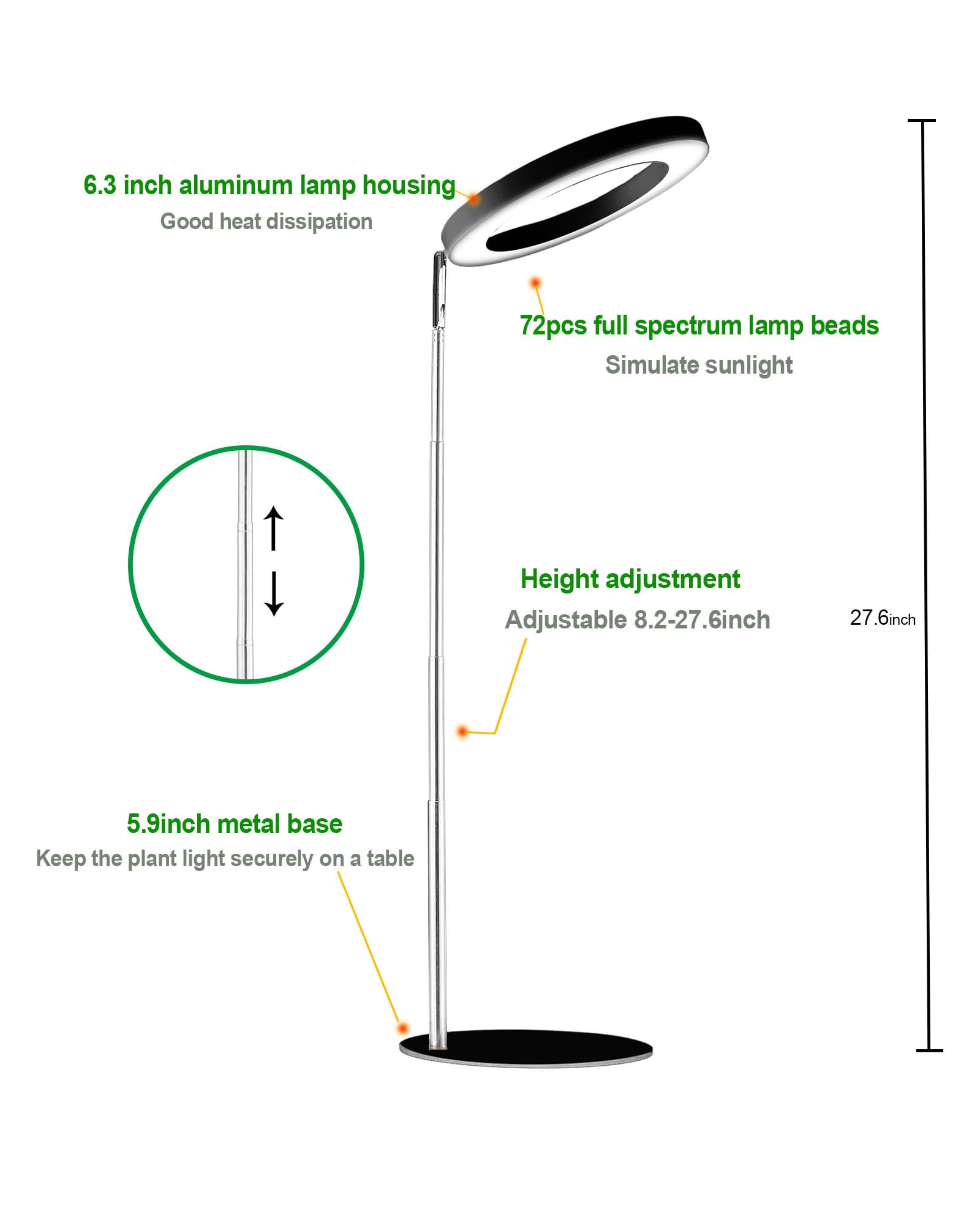 Yadoker Plant Grow Light For Indoor Plant,Desk Led Grow Light,Height Adjustable,Automatic Timer With 8/12/16 Hours,10-Level Brightness,Ideal For Small Plant Grow