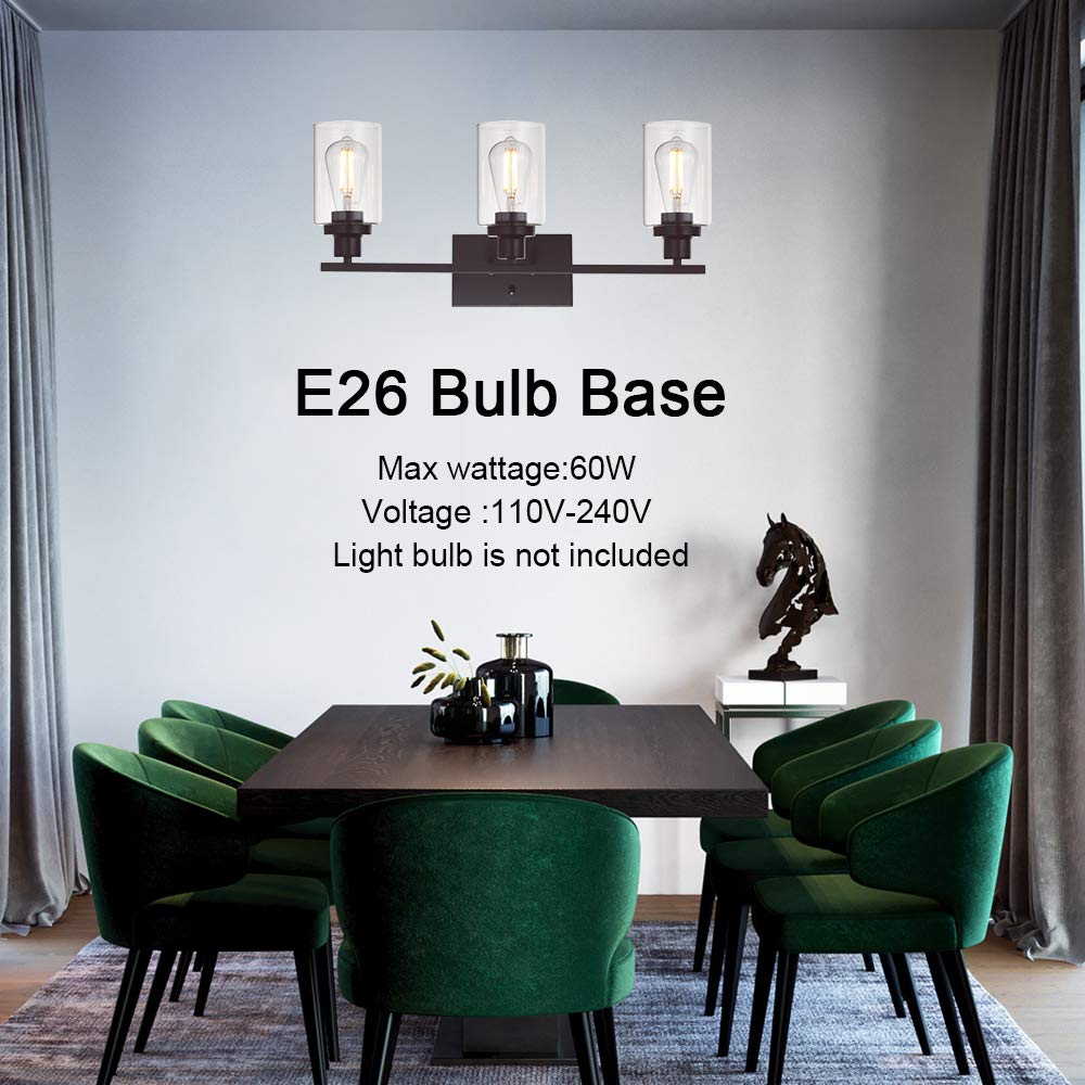MELUCEE 3 Light Bathroom Vanity Light Oil Rubbed Bronze, Industrial Wall Light Fixture with Clear Glass Shade Sconces for Bedroo
