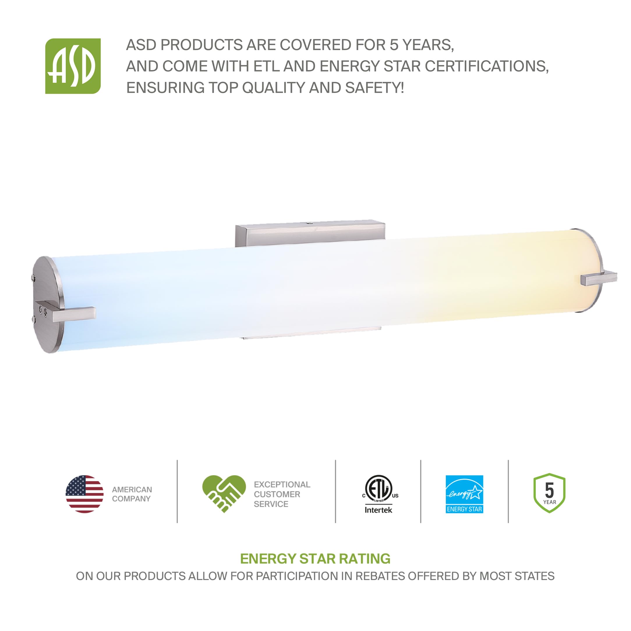 Asd Led 24  Vanity Wall Mount Light Fixture  Linear Bathroom Lighting Bar | 3Cct  Dimmable  Energy Star  Etl Listed | 25W 1950Lm 3000-5000K 120V | Long Tube Bath Sconce Over Mirror | Nickel  4 Pack