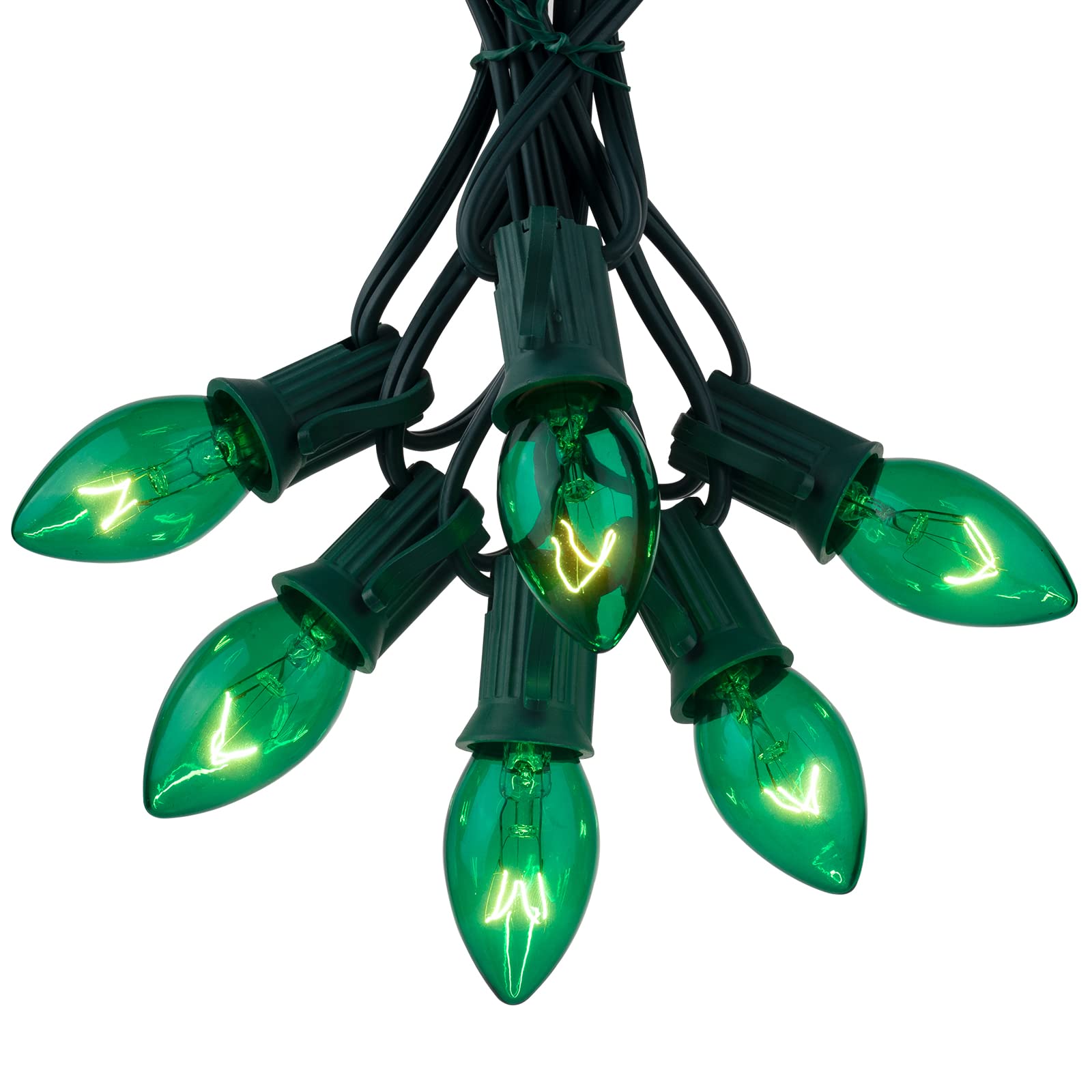 Brightown 50 Pack C9 Incandescent Bulb Green, C9 Christmas Replacement Light Bulb For Christmas String Light, E17 Intermediate Base, 7 Watt, Green