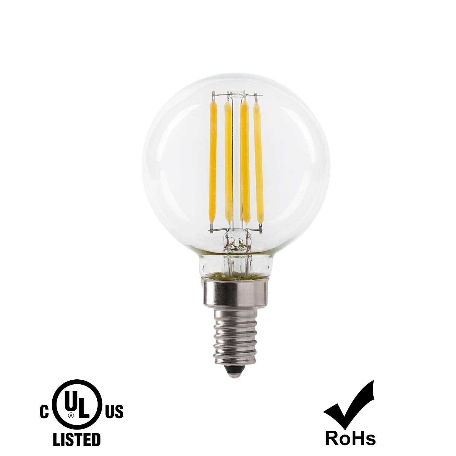 Led 5.5W G16.5 Clear Globe Filament Light Bulb, 50W Equivalent, 500 Lumens, 3000K Soft White, E12 Candelabra Base, Dimmable, 120V, Ul Listed, (6 Pack)
