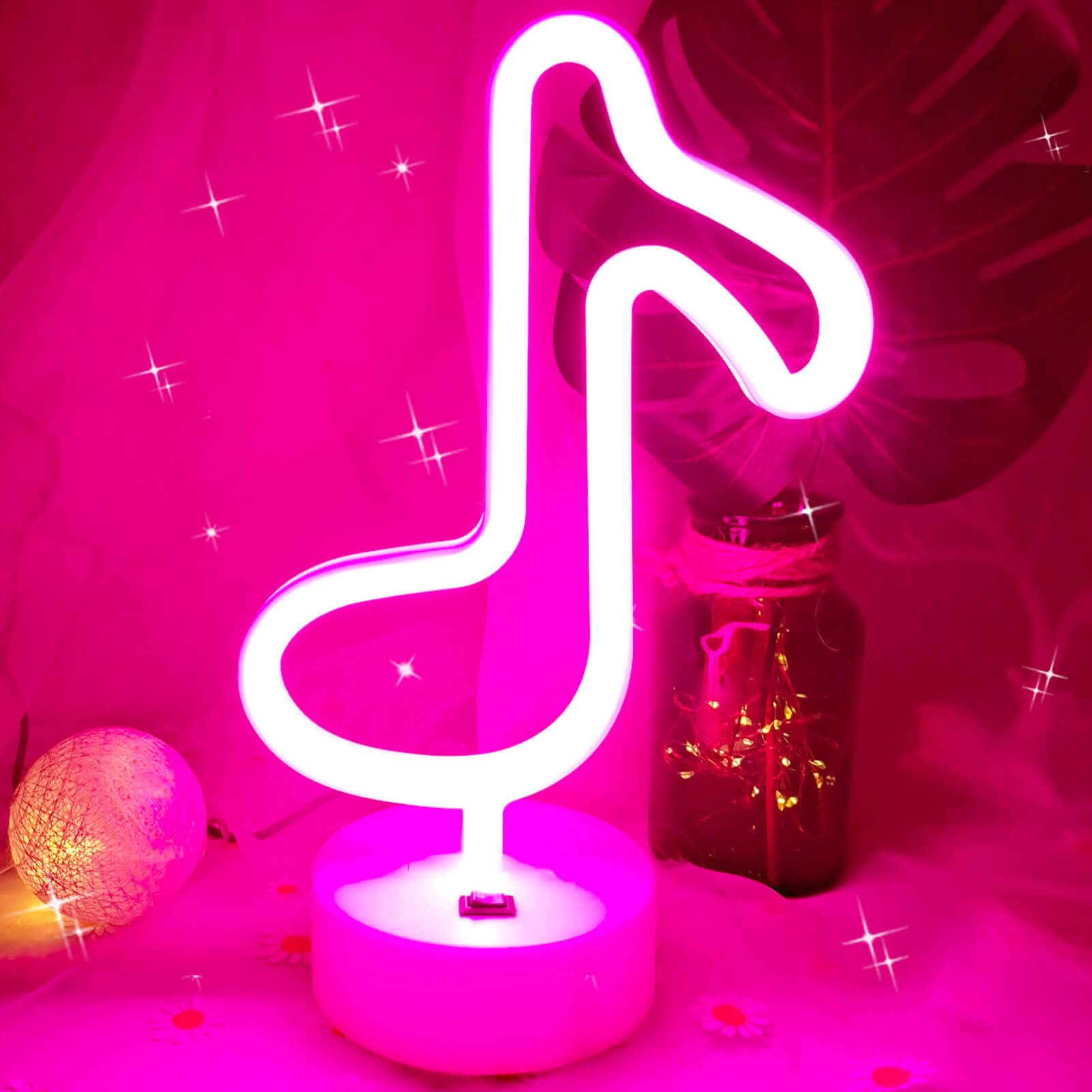 VIFULIN Musical Note Lights Neon Pink Lights Music Note Lights LED Neon Light Sign Music Note Night Light USB/Battery Power Musi