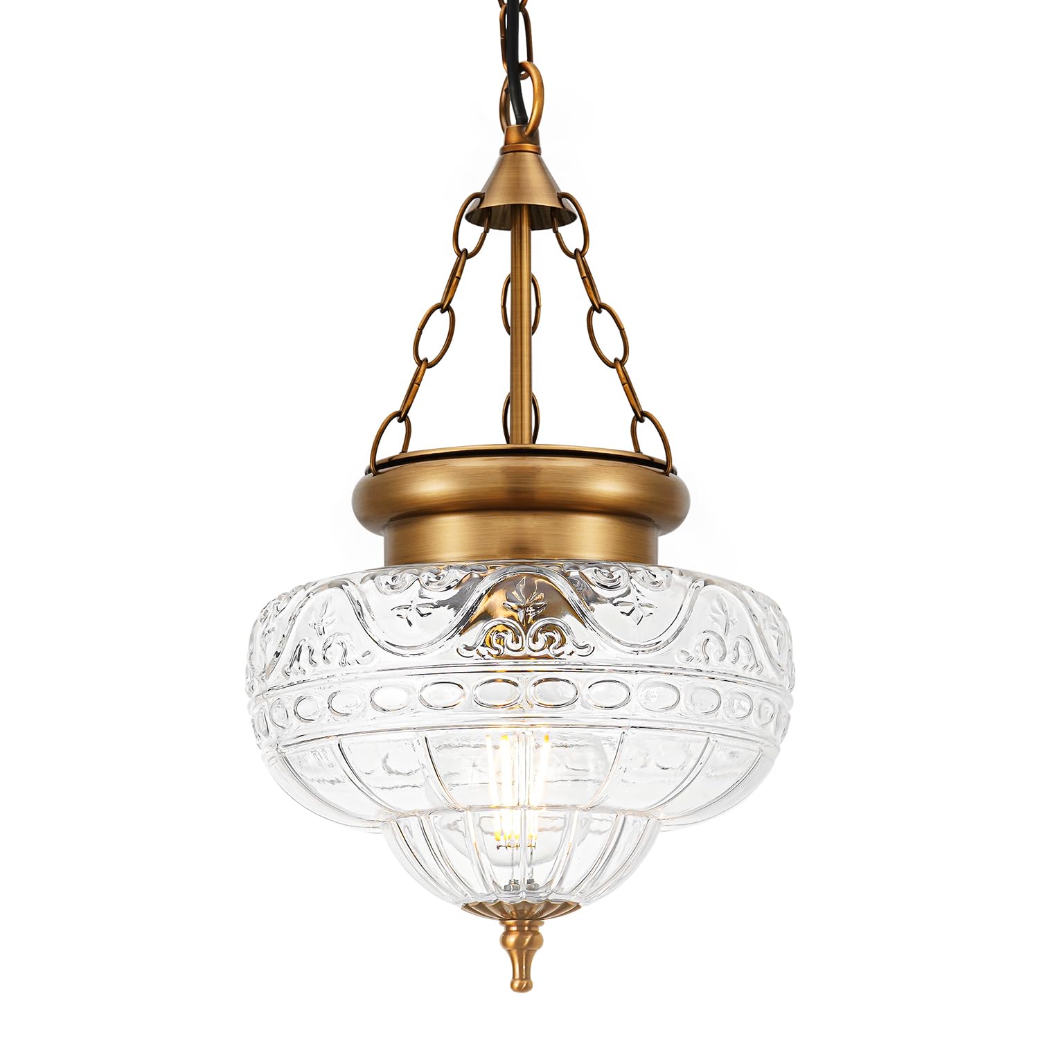 OIYIO Vintage Pendant Light - Bronze Gold Pendant Lights Kitchen Island with Floral Glass  Brass Penant Lighting Fixtures with Adjustable Hanging Chain for Kitchen  Dining Room  Entryway