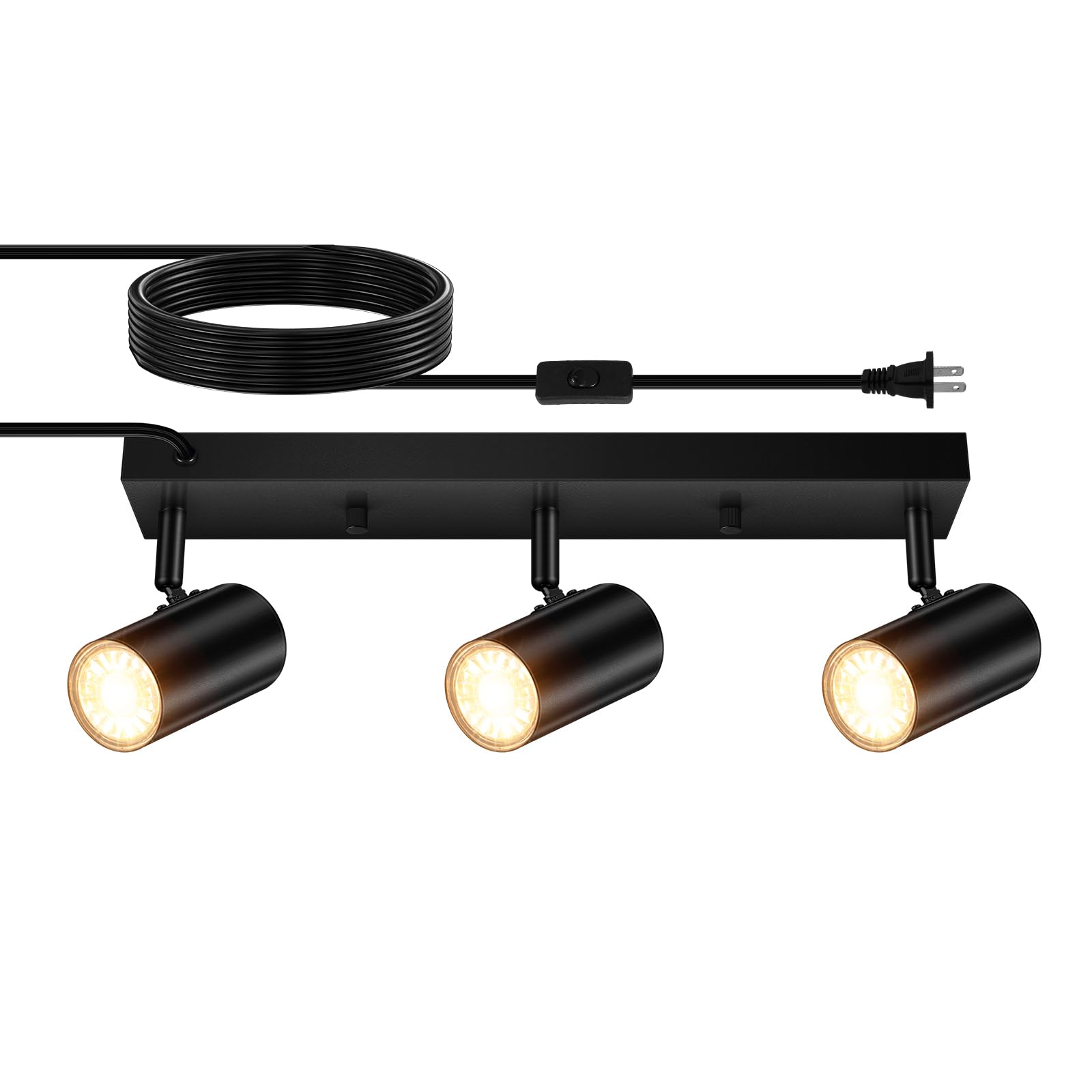 AUQUEE 3 Light Track Lighting Kit,Black 3 Way Modern Plug in Ceiling Spotlight,Industrial LED Wall Light for Kitchen Cabinet Gal