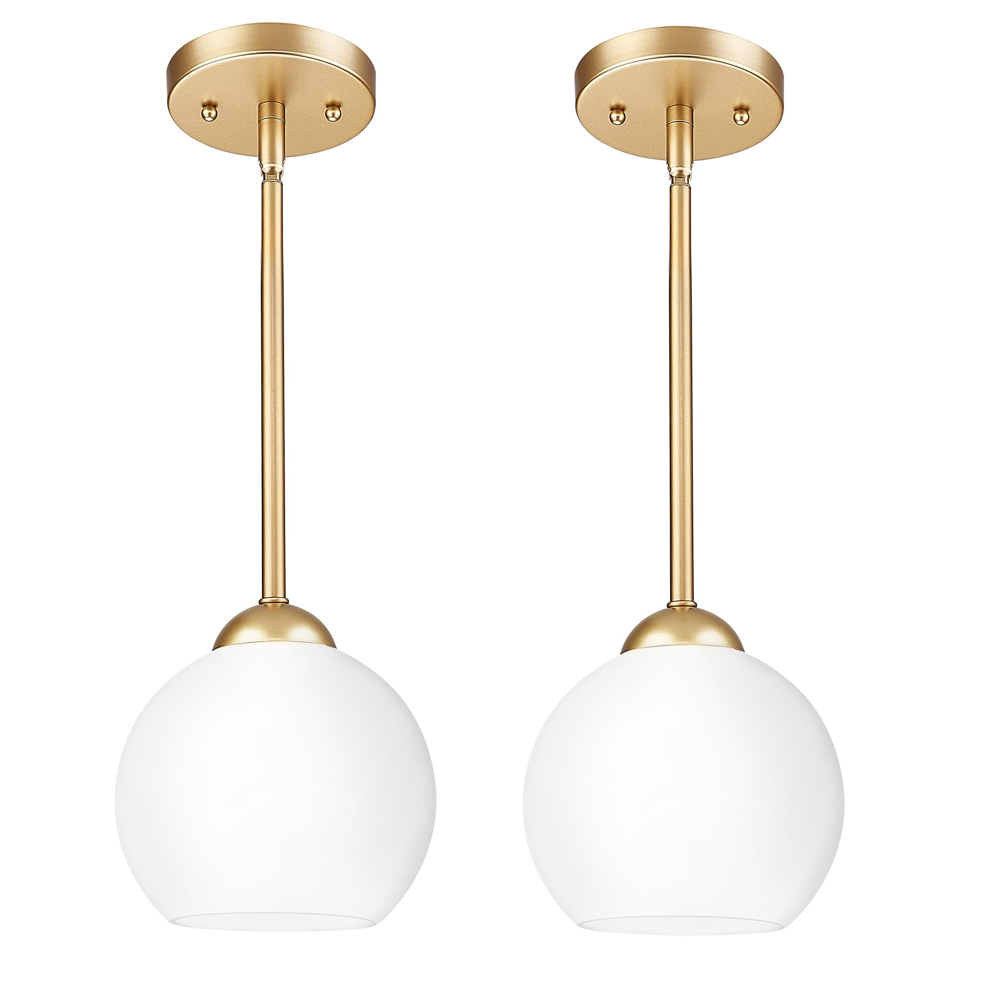 Emak Gold Pendant Light Fixtures, 7 Inch Globe Pendant Lights with Milk Glass Shade, 1-Light Hanging Lights for Kitchen Island, 