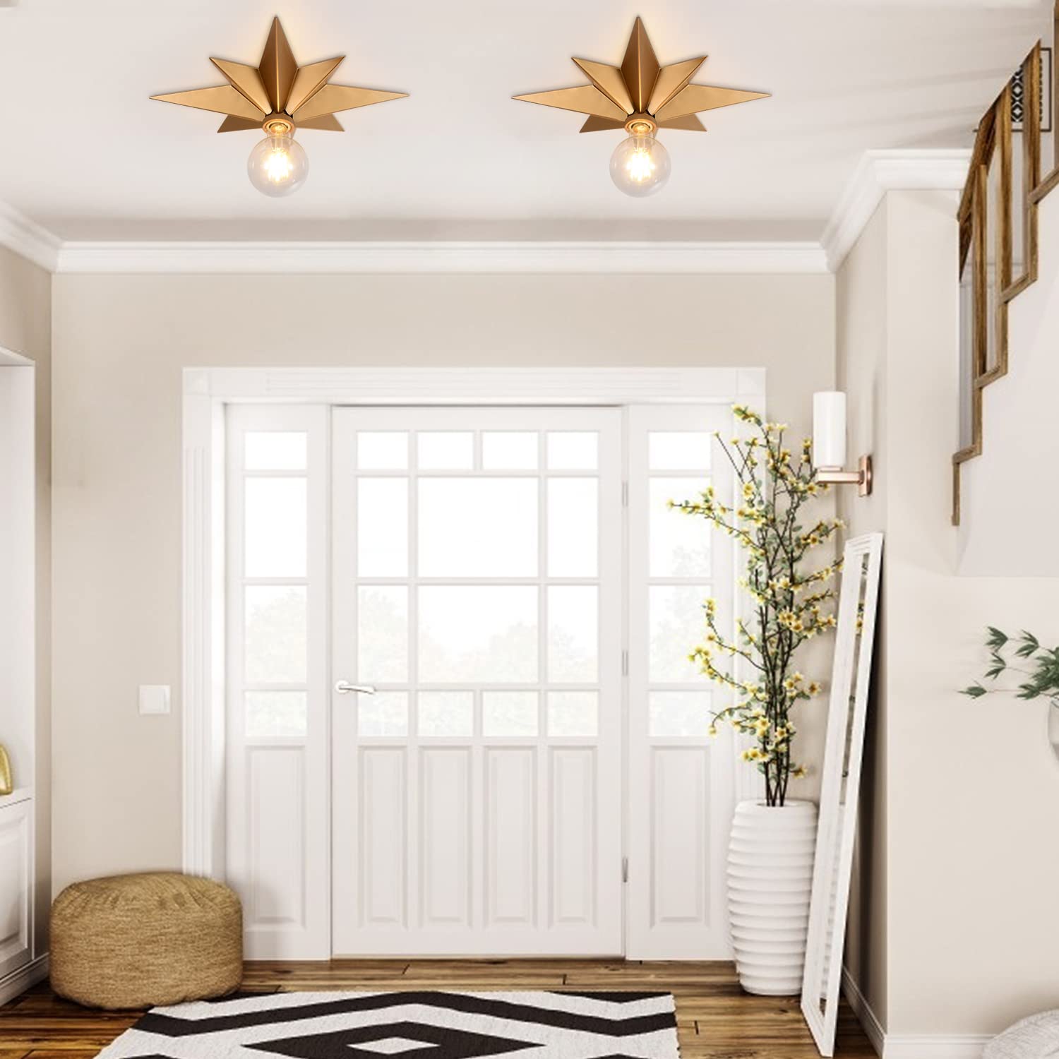 Airposta 16 Inch Flush Mount Ceiling Light, Gold Metal Star Fixture For Hallway, Entryway, Bedroom, Kitchen, Bathroom