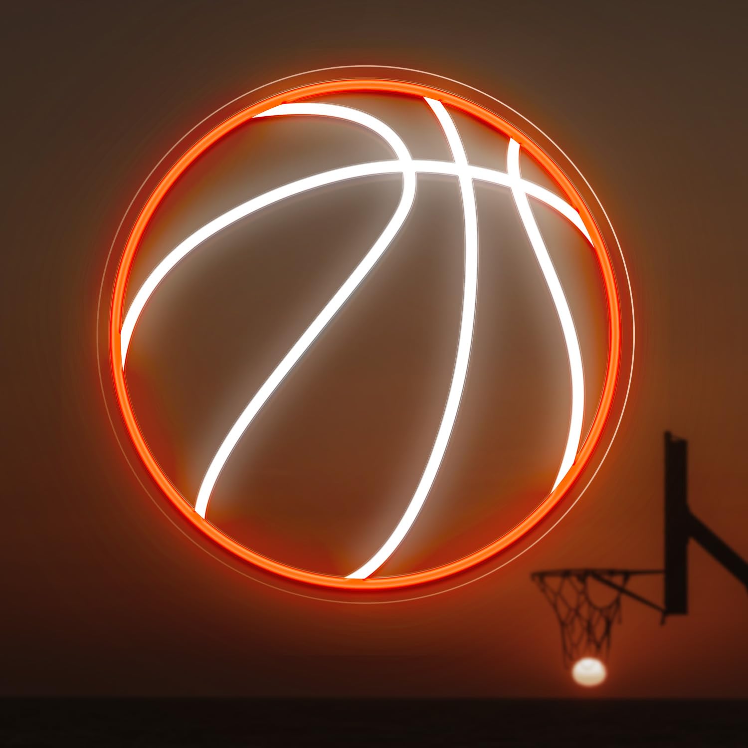 HAJAE Basketball Neon Sign, Dimmable LED Light, 12.6 Inch, Orange/White, Model HAJAE01, USB Powered Wall Decor