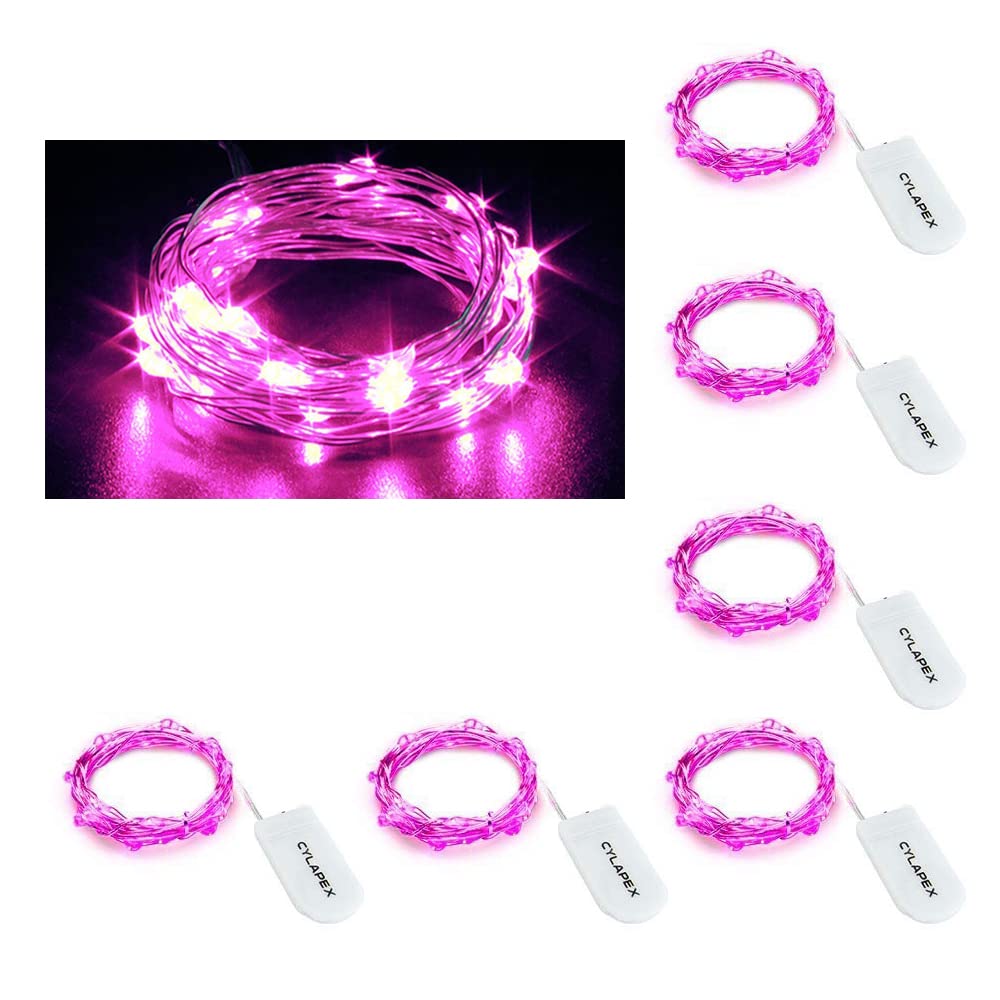 Cylapex 6 Pack Pink Fairy String Lights Battery Operated Fairy Lights Firefly Lights Micro Led Starry String Lights On 3.3Ft/1M Silvery Copper Wire For Diy Christmas Decoration Costume Wedding Party