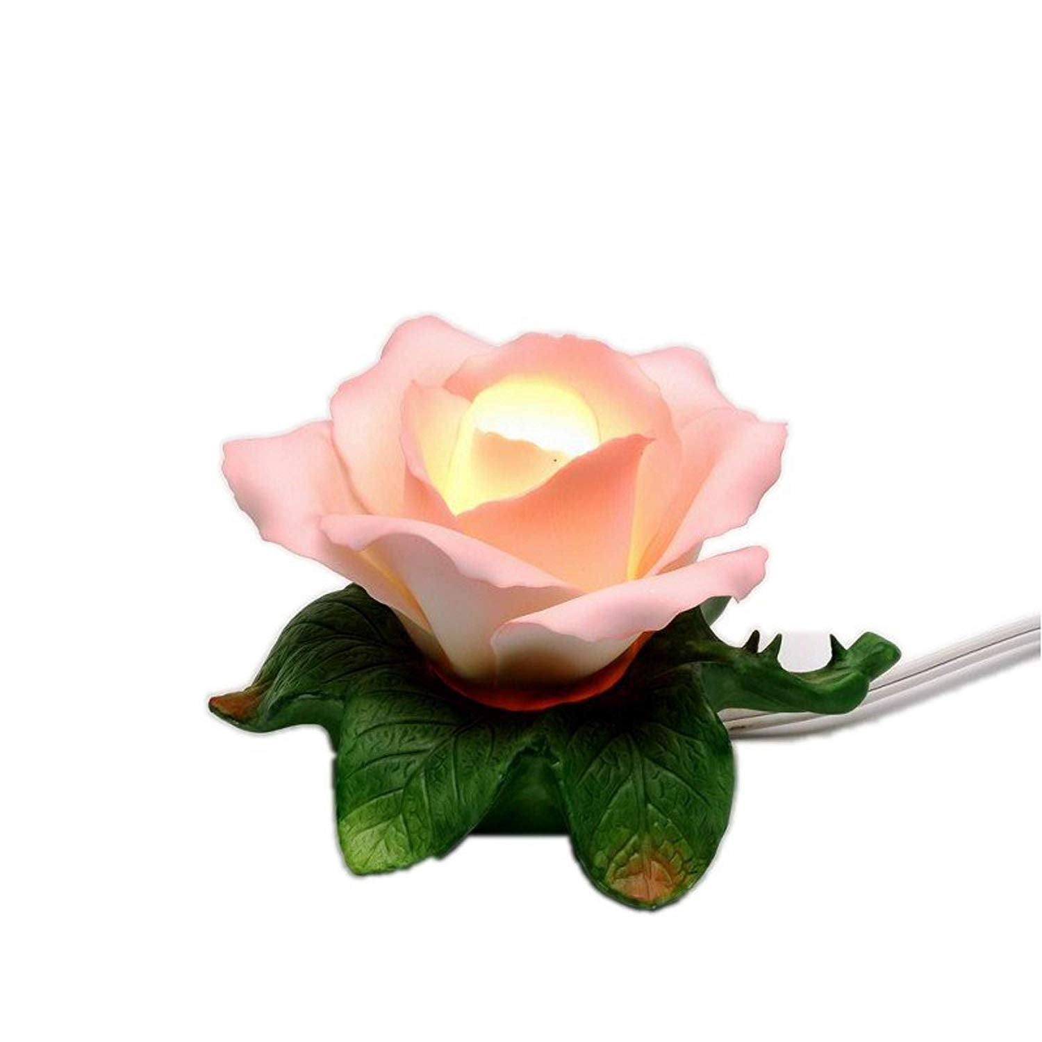 Cosmos Gifts Lighted Pink Rose Night Light Figurine - Elegant Ceramic Home Decor, 5.5&quot; L