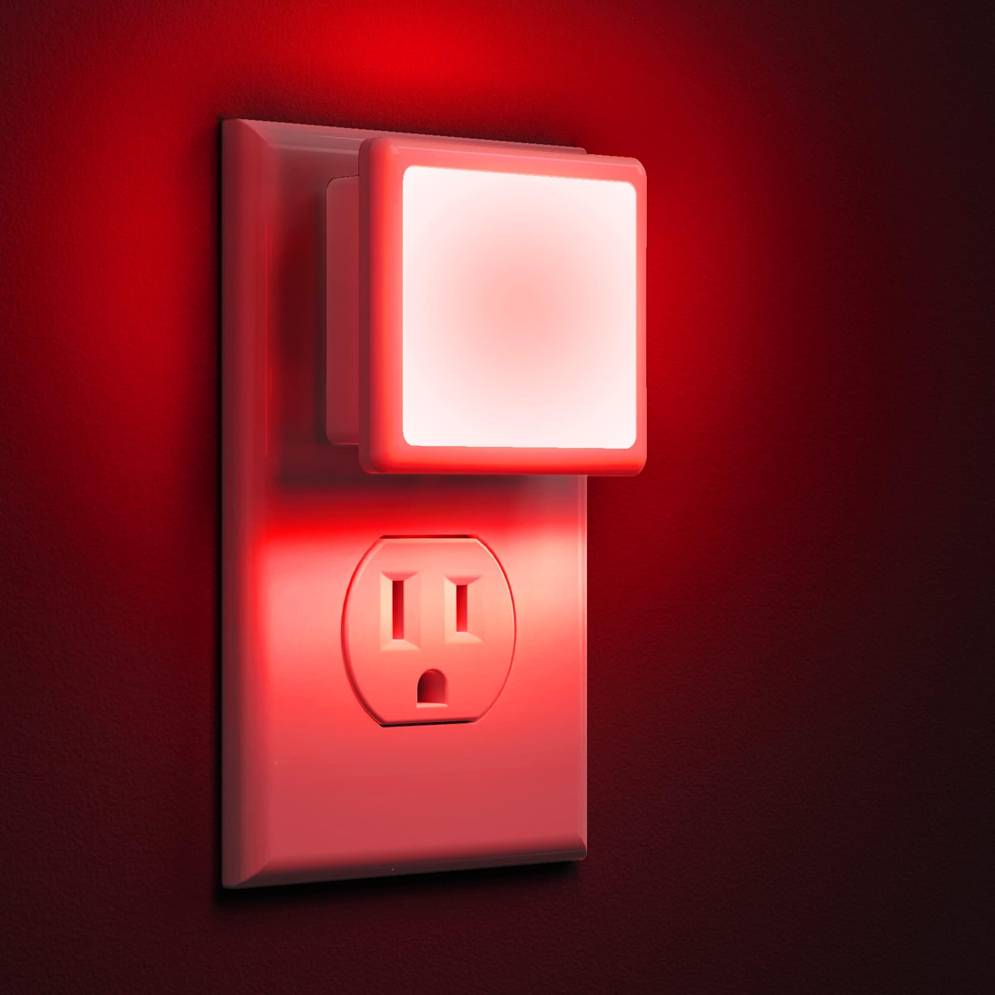 L LOHAS LED Red Night Lights Plug into Wall 2-Pack, 0.3W Plug in Night Light, Dusk to Dawn, Bright Nightlight Auto-On/Off, for A