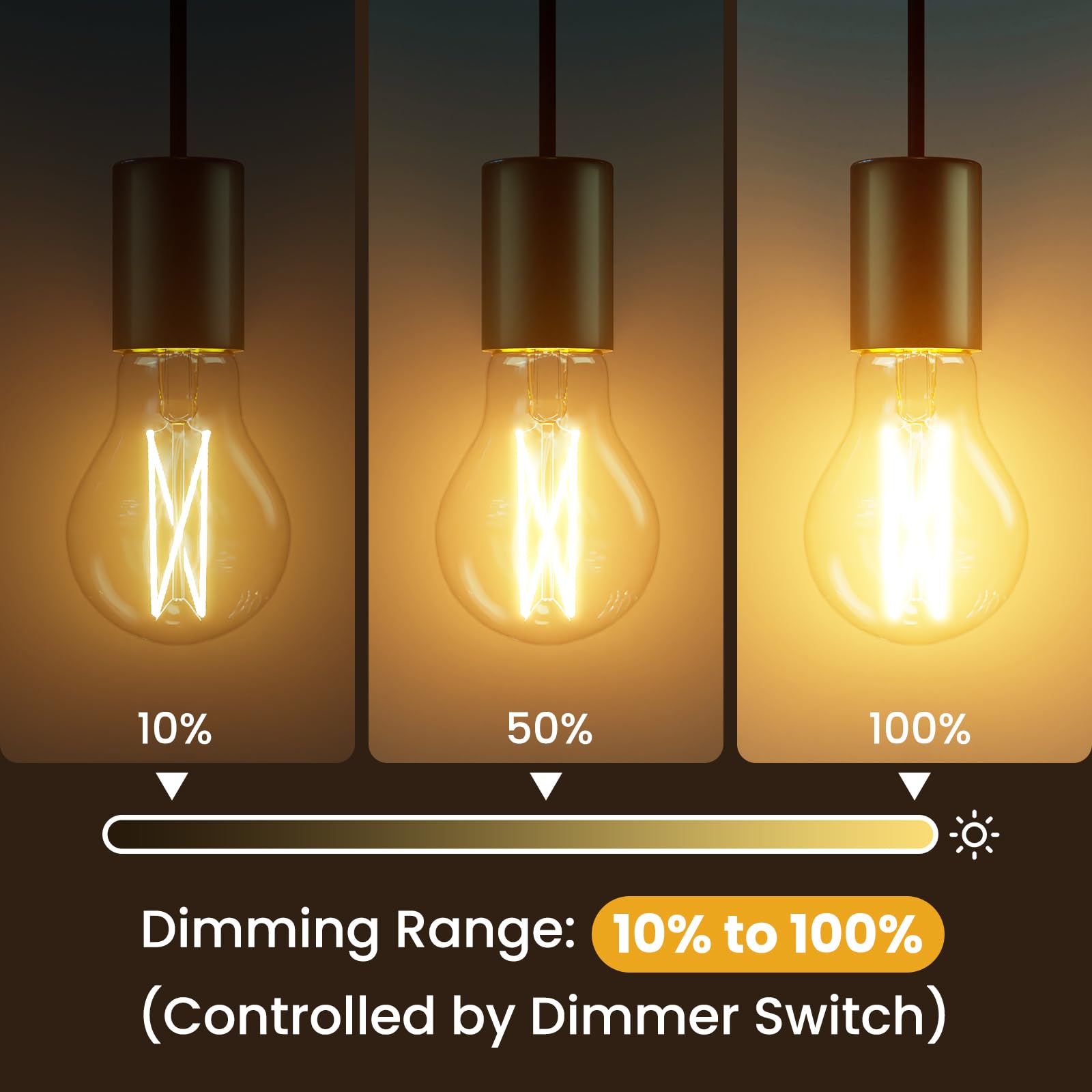 Volivo A19 Led Filament Bulbs 60W Equivalent 7W, Dimmable E26 Base 2700K Warm White, Vintage Clear Glass 800Lm 80Cri, 6-Pack