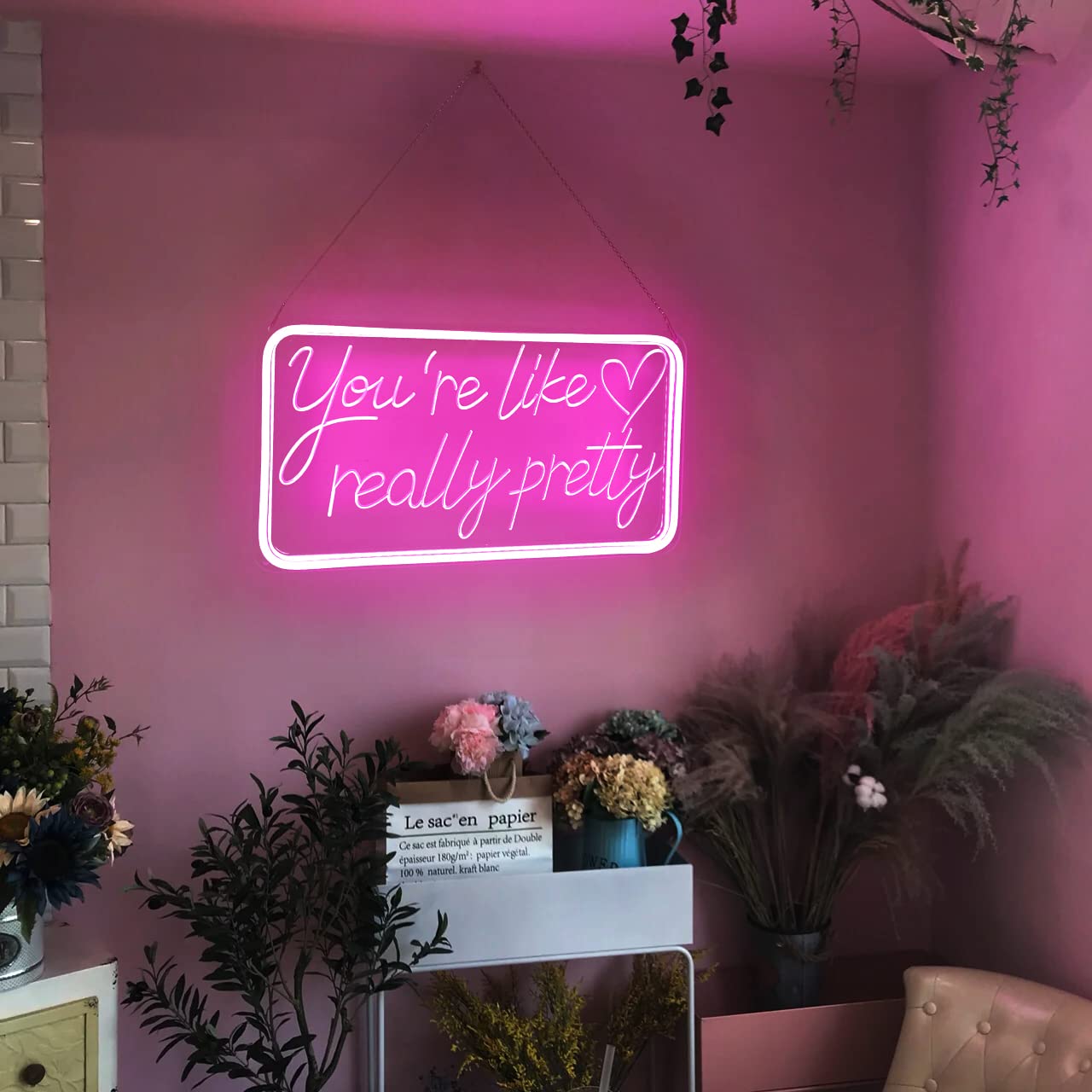 welltodo Neon Sign - Youre Like Really Pretty, Acrylic Wall Decor, 15.95W×8.75H inches, Pink, Aesthetic Room Decor for Teen Girls