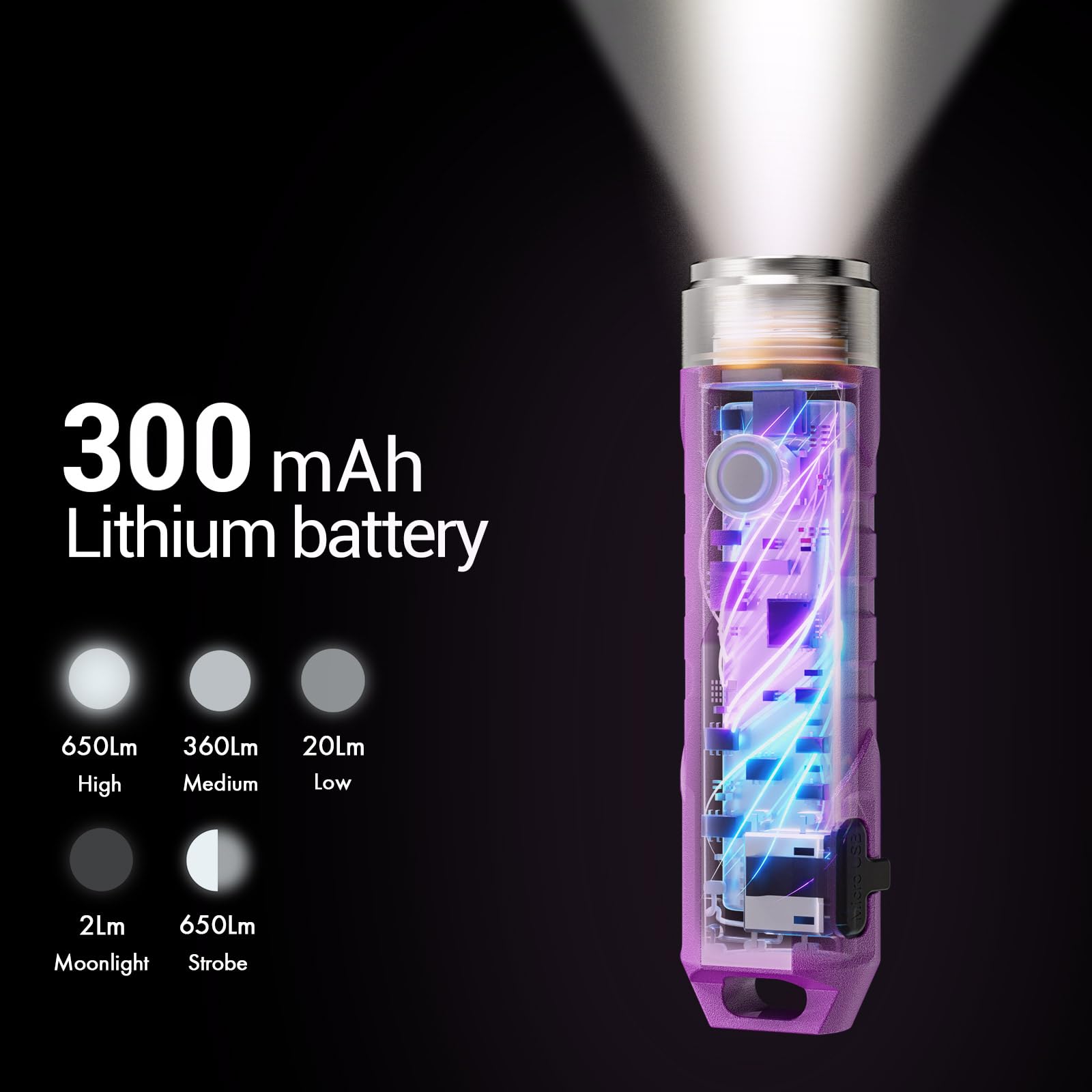 RovyVon Aurora A1 Mini Keychain Flashlight 650 Lumens USB C Rechargeable Aluminum Purple Small