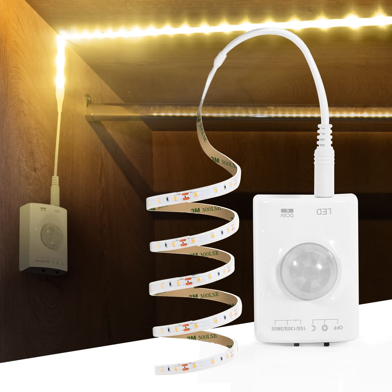 KUCAM Under Cabinet Lights Rechargeable  2M Motion Sensor LED Light Band 3000K Warm White Night Light for Closet  Stairway  Stairs  Counter  Kitchen Bedroom  Launcher Safe Lighting