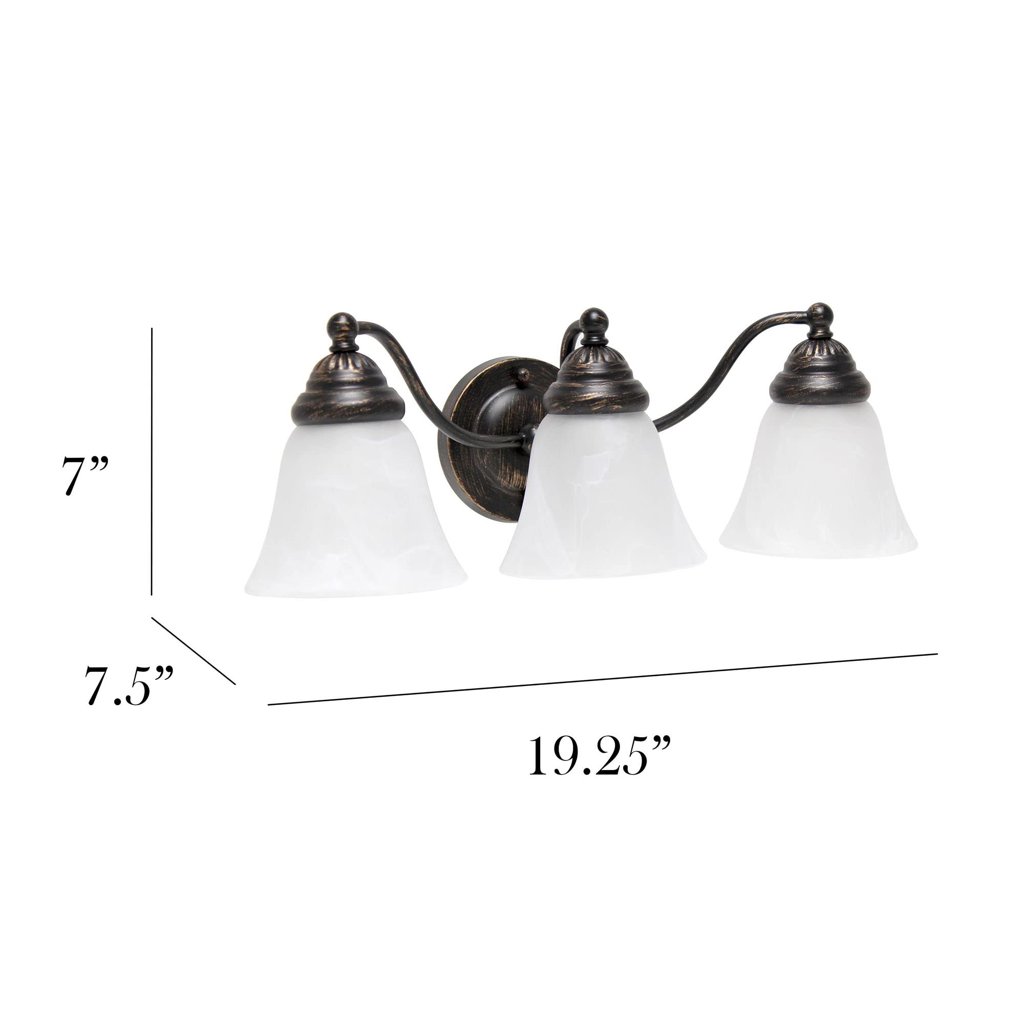 Simple Designs VT1023-ORB 19.25 Classic 3 Light Winding Metal & Frosted Marble White Bell Shape Glass Shades Decorative Wall Mou