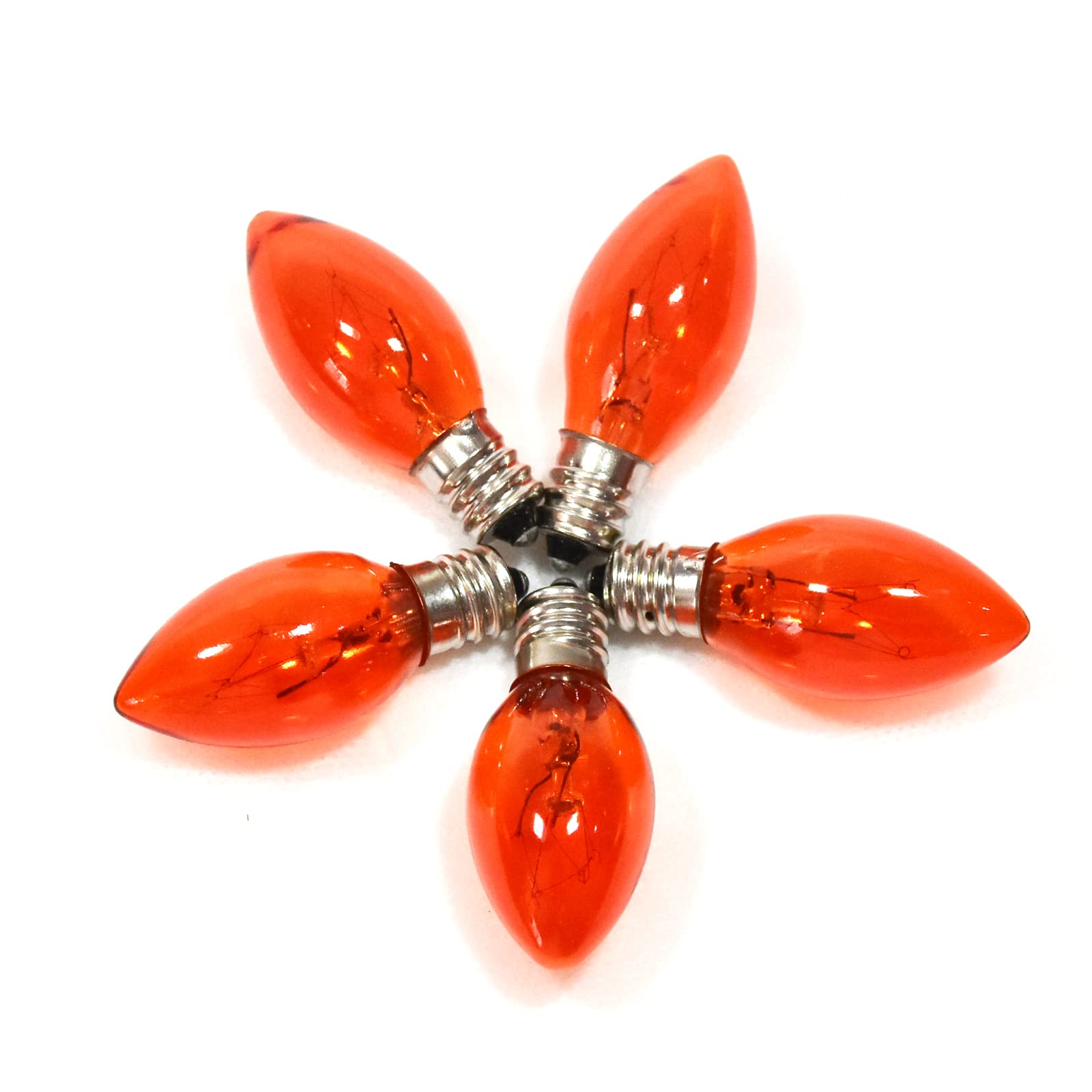 CHYParty C7 Replacement Bulbs - 25 Pack 5W Orange Glass Light Bulbs for Outdoor Decor, E12 Candelabra Base, Halloween & Christmas Use