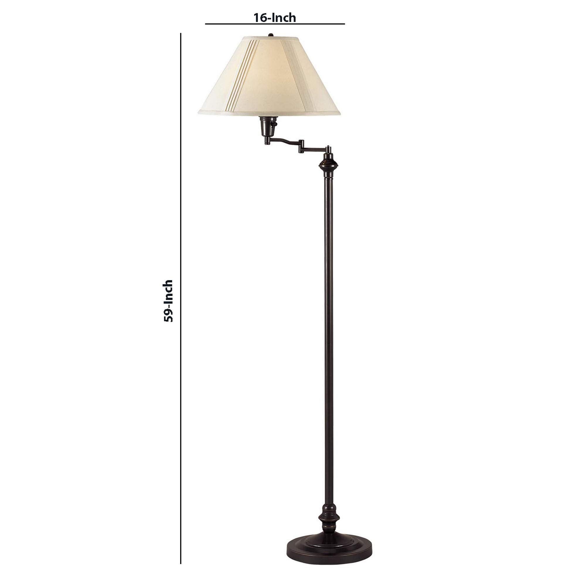 Benzara Metal Floor Lamp with Swing Arm, Fabric Conical Shade, 150 Watt, Black, Model BM220861