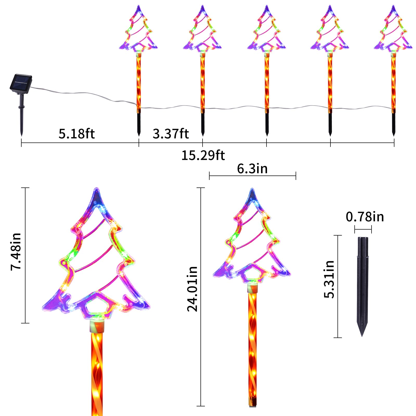 Christmas Solar Pathway Lights Outdoor Decorations  8 Modes Xmas Tree Candy Lights Waterproof Led Garden Stake Light For Walkway Yard Lawn Porch Holiday Decor 5-Pack (Multicolor Tree  10 Pack)