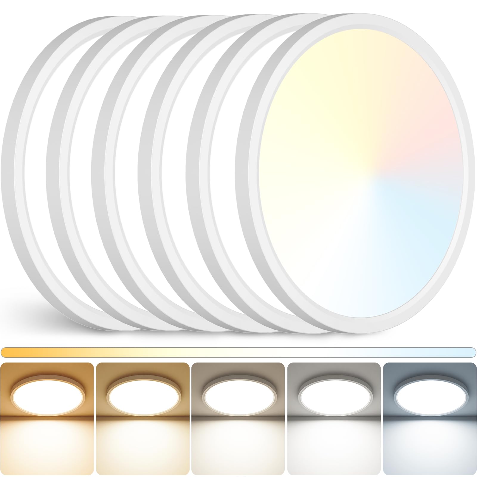 Peasur 12Inch LED Ceiling Light Flush Mount, 5CCT 3000K-6500K Adjustable Ceiling Light Fixture, 2400LM 24W Bright White Flat Lig