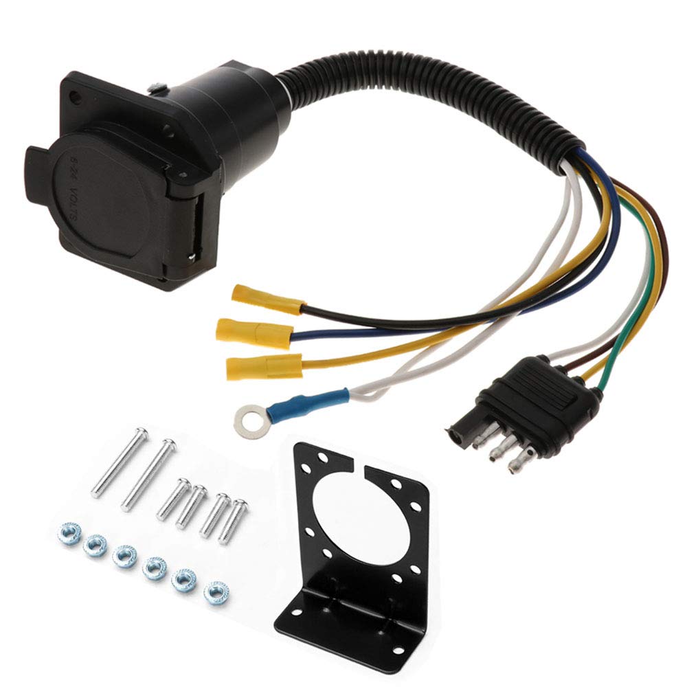 4 Wire Flat To 7 Way Rv Trailer Light Plug Wire Harness Converter Adapter For Car Truck Trailer Hitch With Connector Socket Moun
