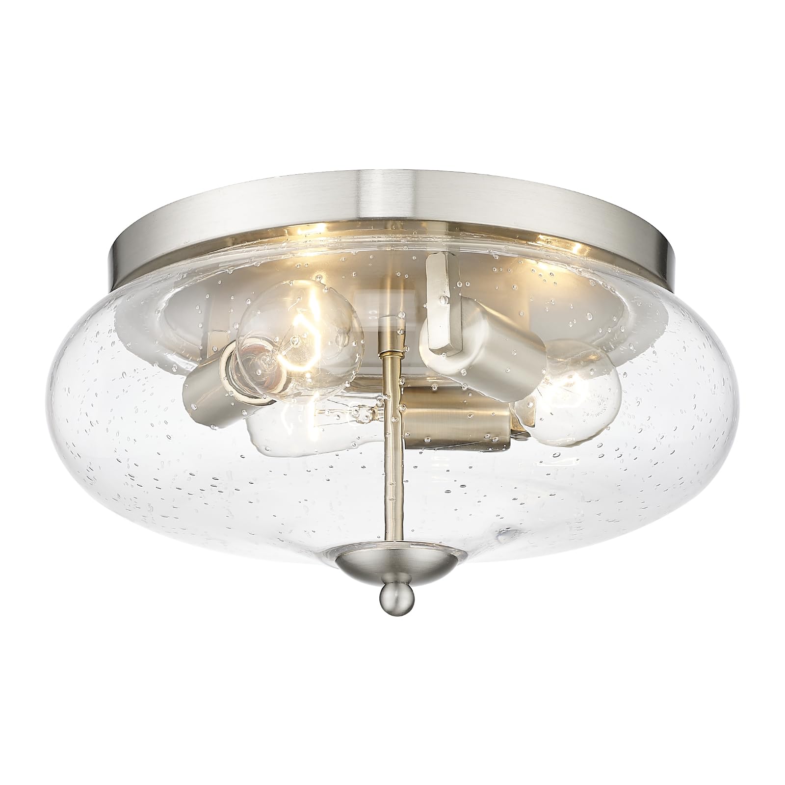 Darkaway Ceiling Light Fixture, 3-Light Flush Mount, Nickel Finish, Seeded Glass Shade, 13.38 inch, Model 6T1F