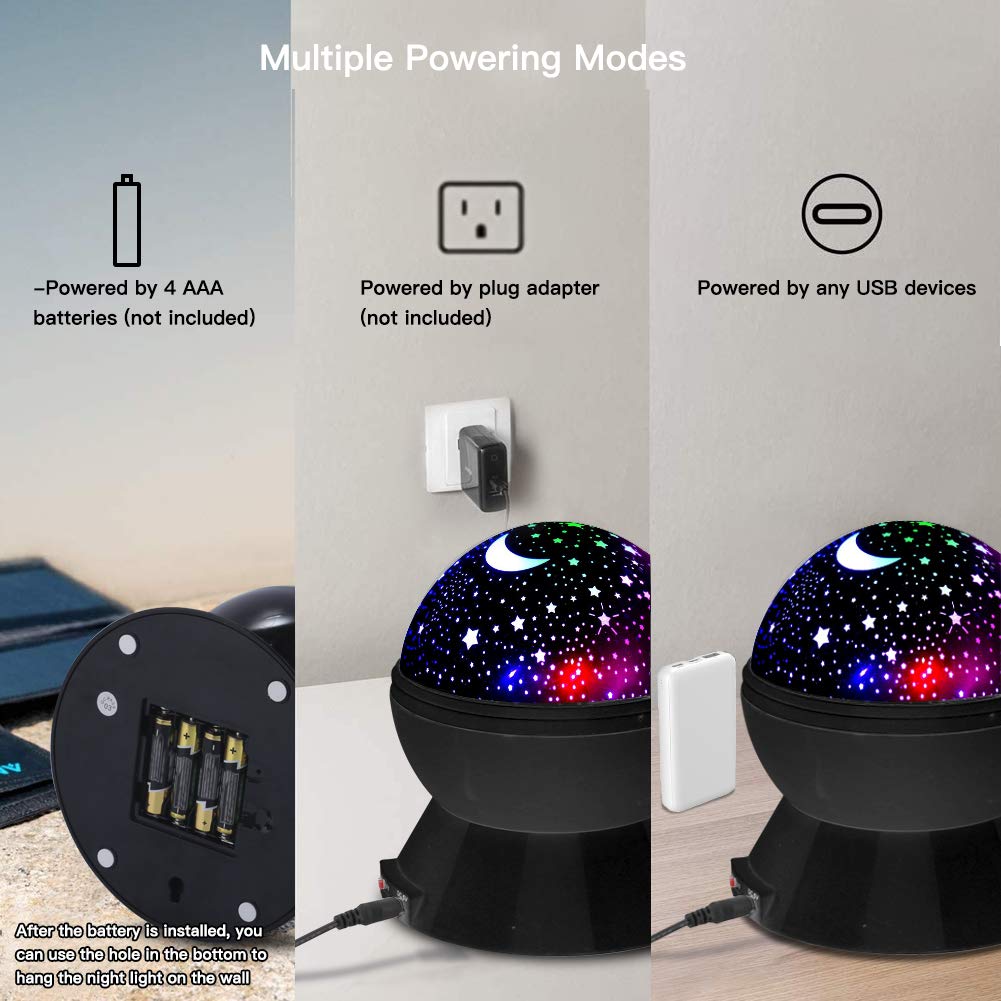 Christmas Night Light Projector, Star & Christmas Theme Projector Night Light for Kids Bedroom, 360 Degree Rotating Night Lamp w