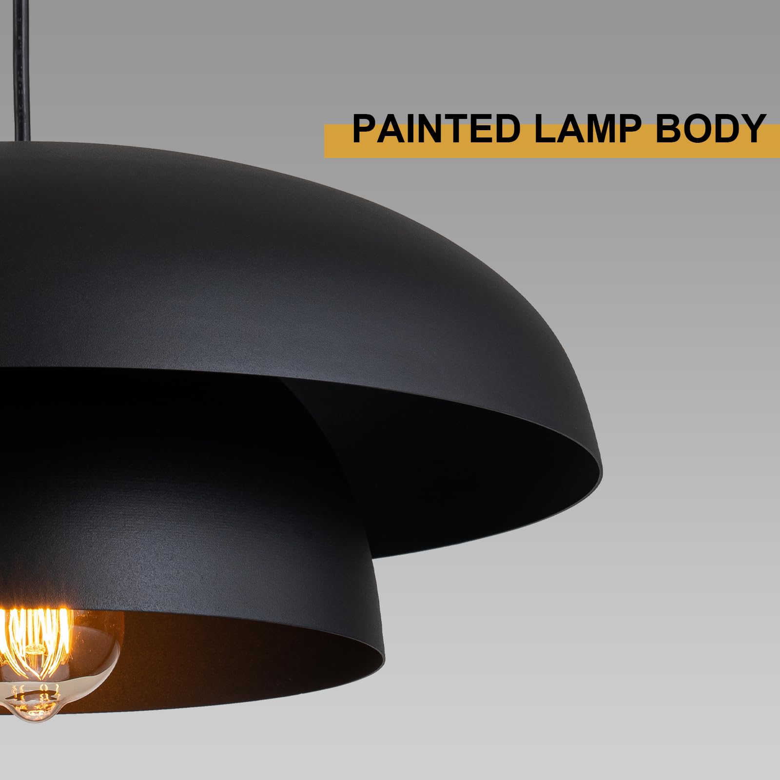 Lingkai 15.7'' Black Modern Pendant Light Fixtures, Kitchen Lighting Fixtures Ceiling Hanging Light Fixtures, Farmhouse Large Pe