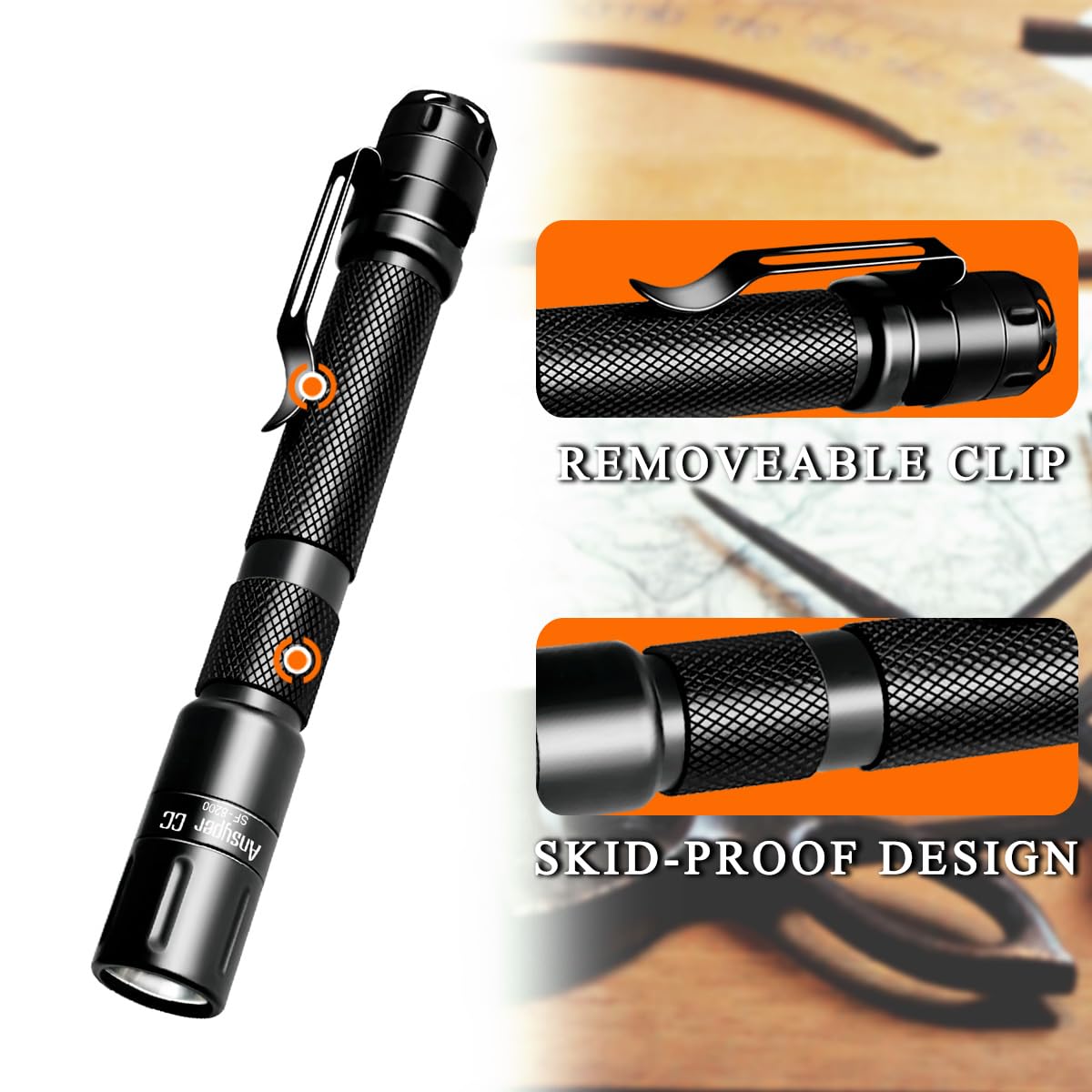 Ansyper Cc Pen Light Flashlight 3 Modes Mini Small Flashlights Tactical Led Powerful High Lumens With Clip,Slim Portable Pocket