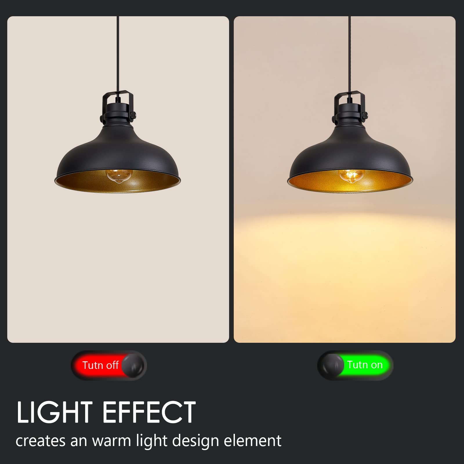 Alaislyc Black Farmhouse Pendant Lights - Vintage Adjustable Dome Fixtures For Kitchen Island, 3 Packs