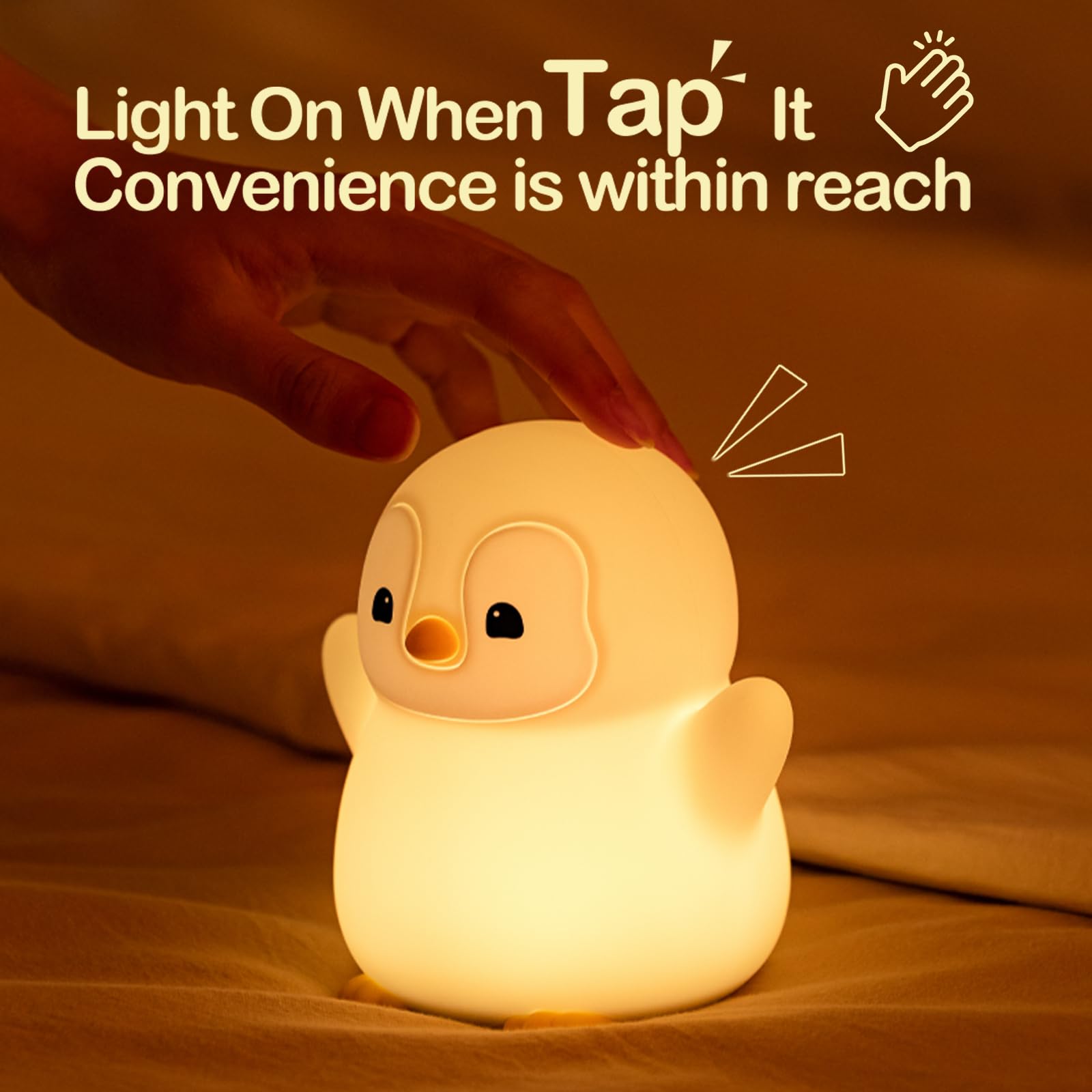 ATSUI Happy Penguin Night Light, LED Squishy Lamp, 4.65x3.69x4.67in, Gray, Model DS-PG-01, Nursery Decor, Dimmable