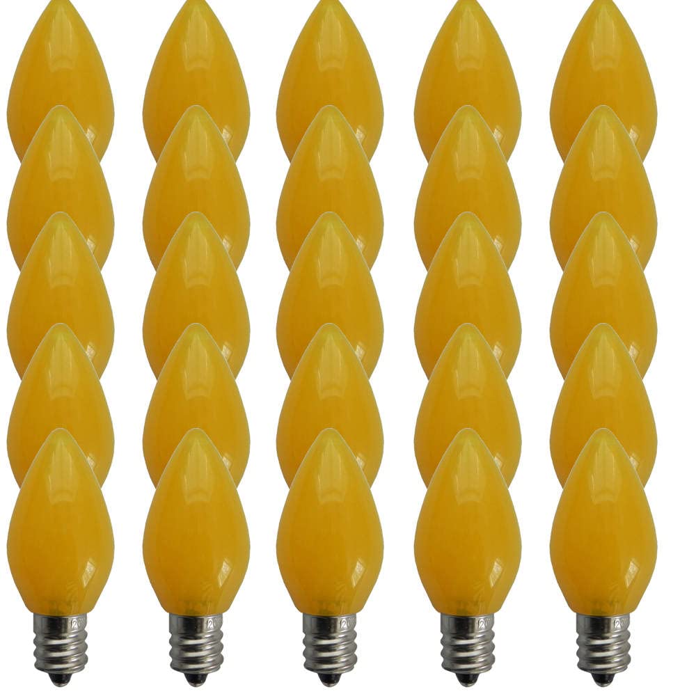 EZLS C7 Yellow Opaque SMD LED Bulbs - Box of 25 Smooth Yellow Retro C7 Replacement Bulbs